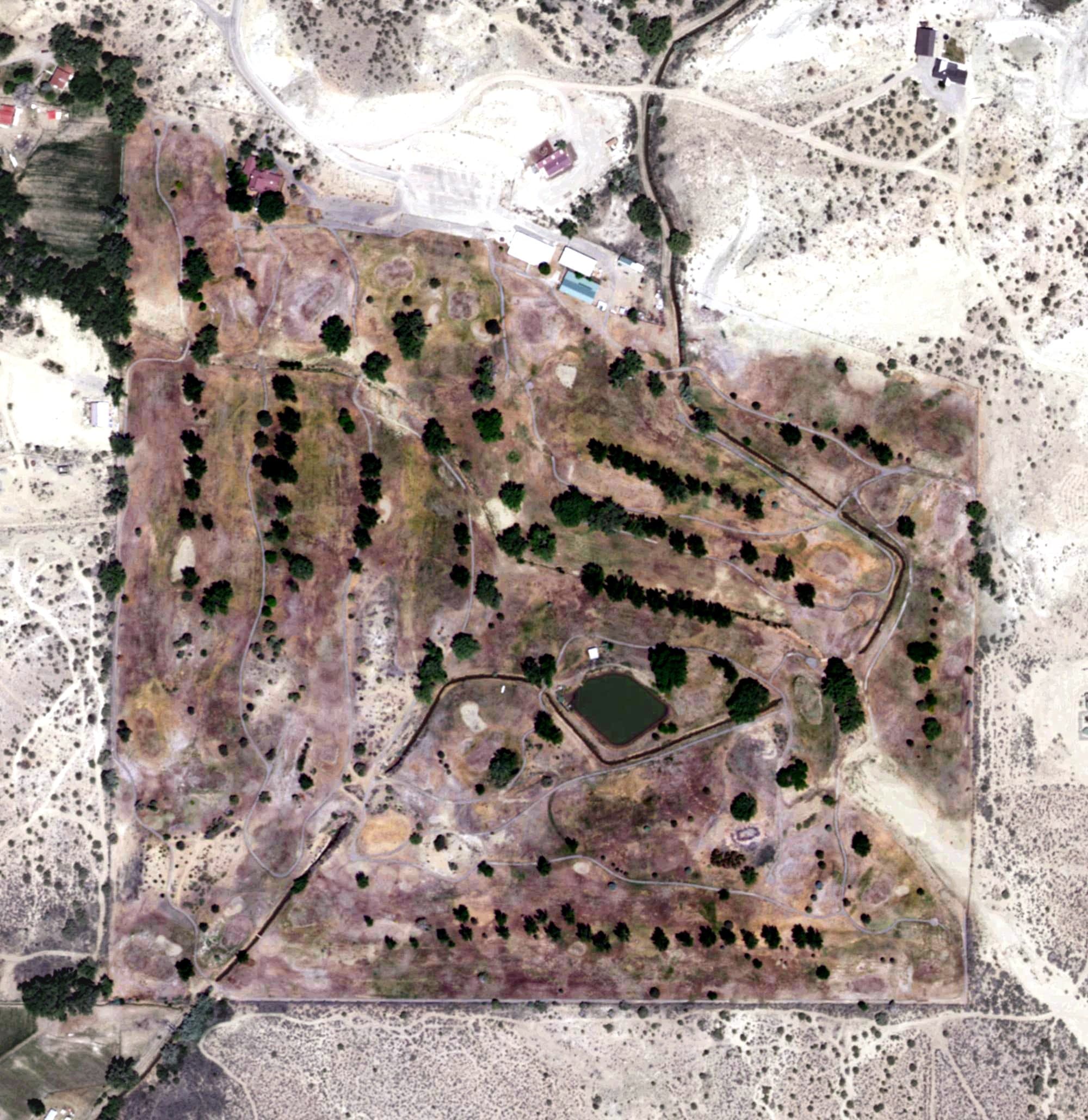 Aerial view of Hidden Valley Golf Club, NM, with its hole routing marked