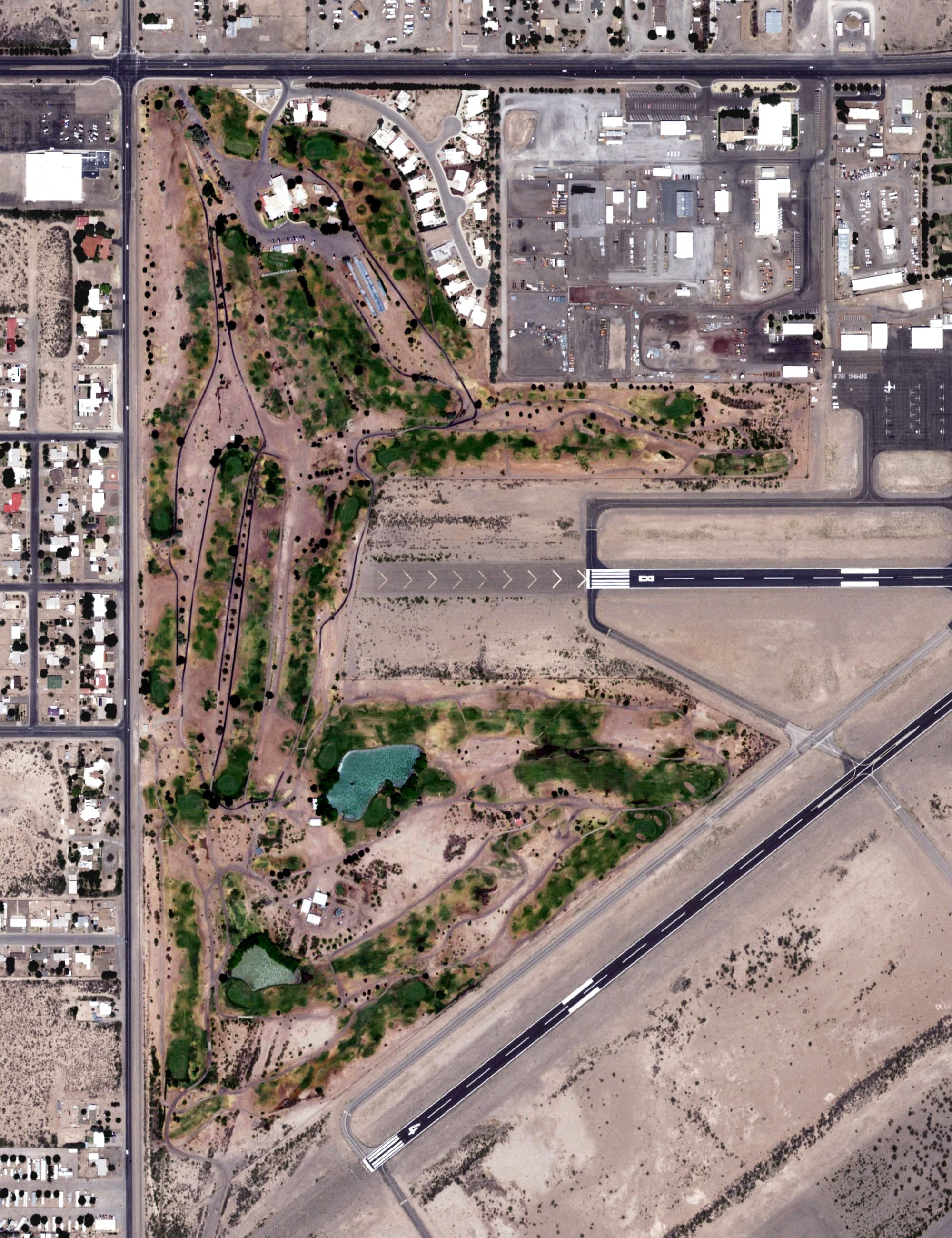 Aerial view of Rio Mimbres Country Club, NM, with its hole routing marked