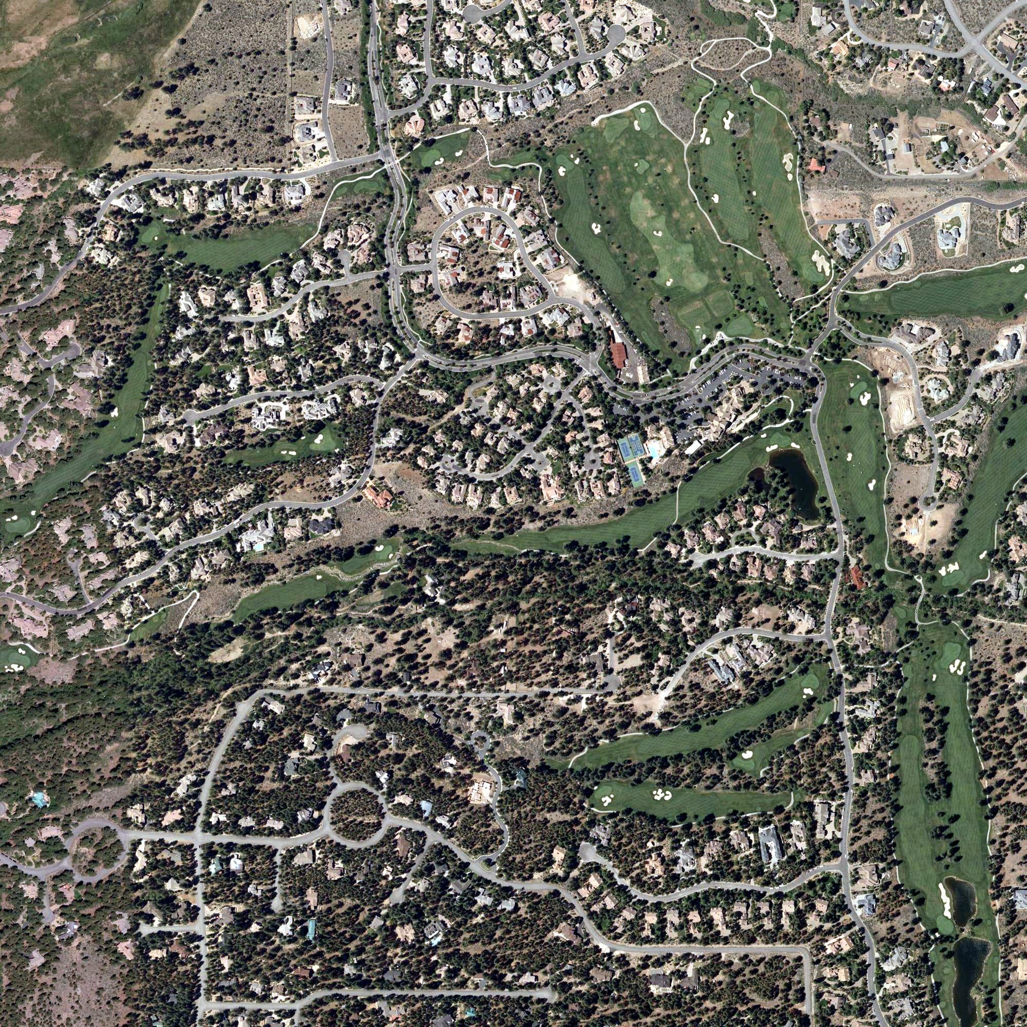 Aerial view of Montreux Golf Course, NV, with its hole routing marked