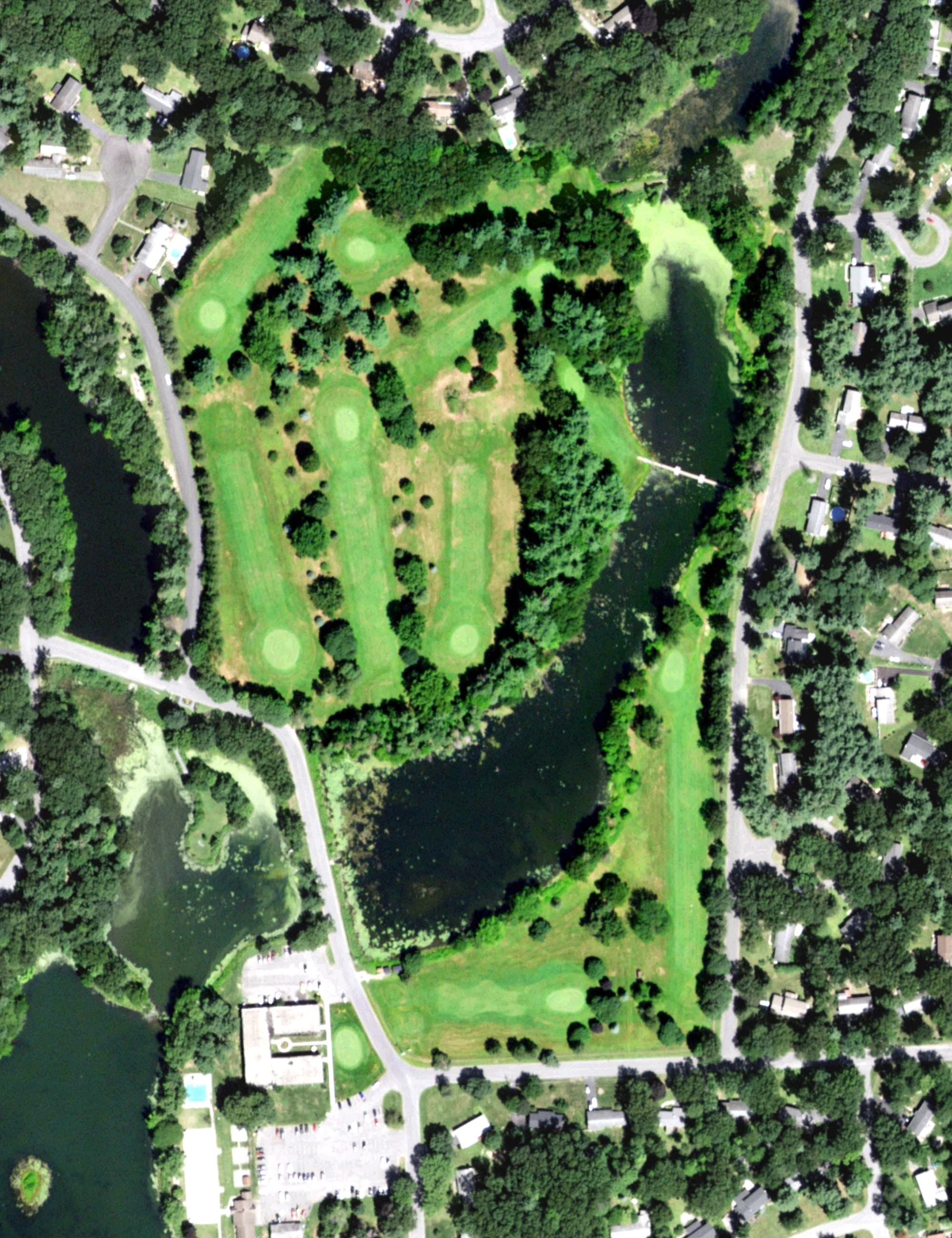 Aerial view of Barney Road Golf Course, NY, with its hole routing marked