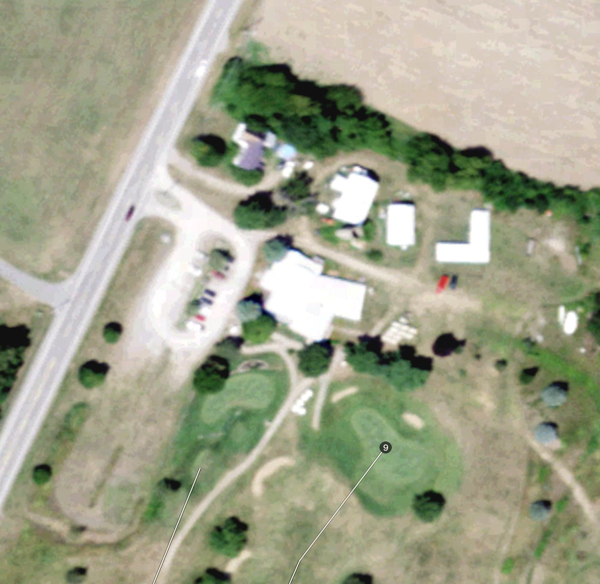 Aerial view of Bedford Creek Golf Course, NY, with its hole routing marked
