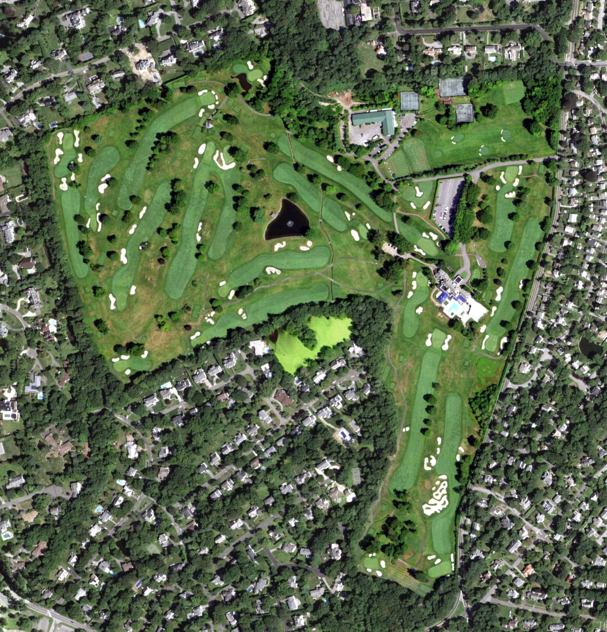 Aerial view of Fenway Golf Club, NY, with its hole routing marked
