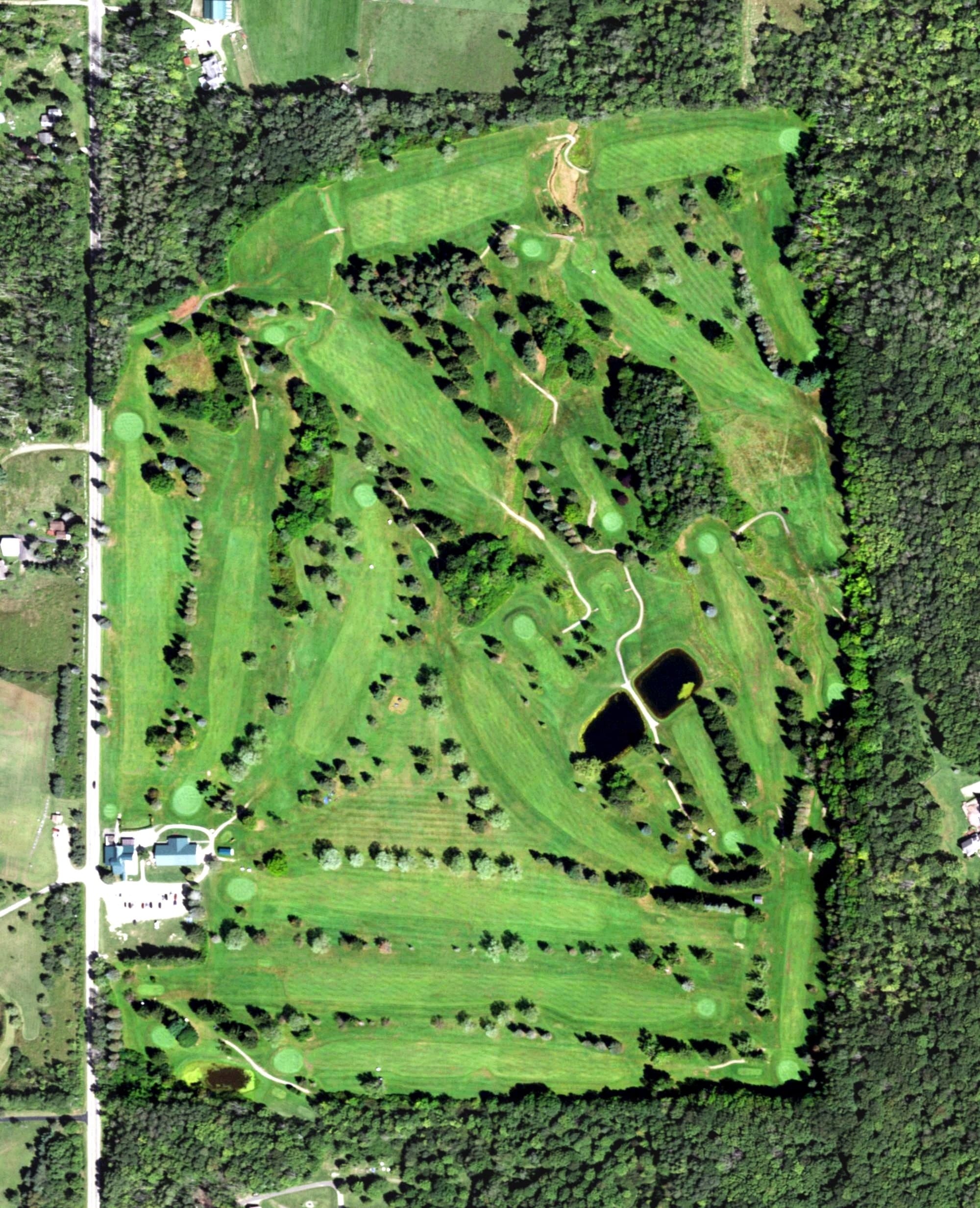 Aerial view of Maplehurst Country Club, NY, with its hole routing marked