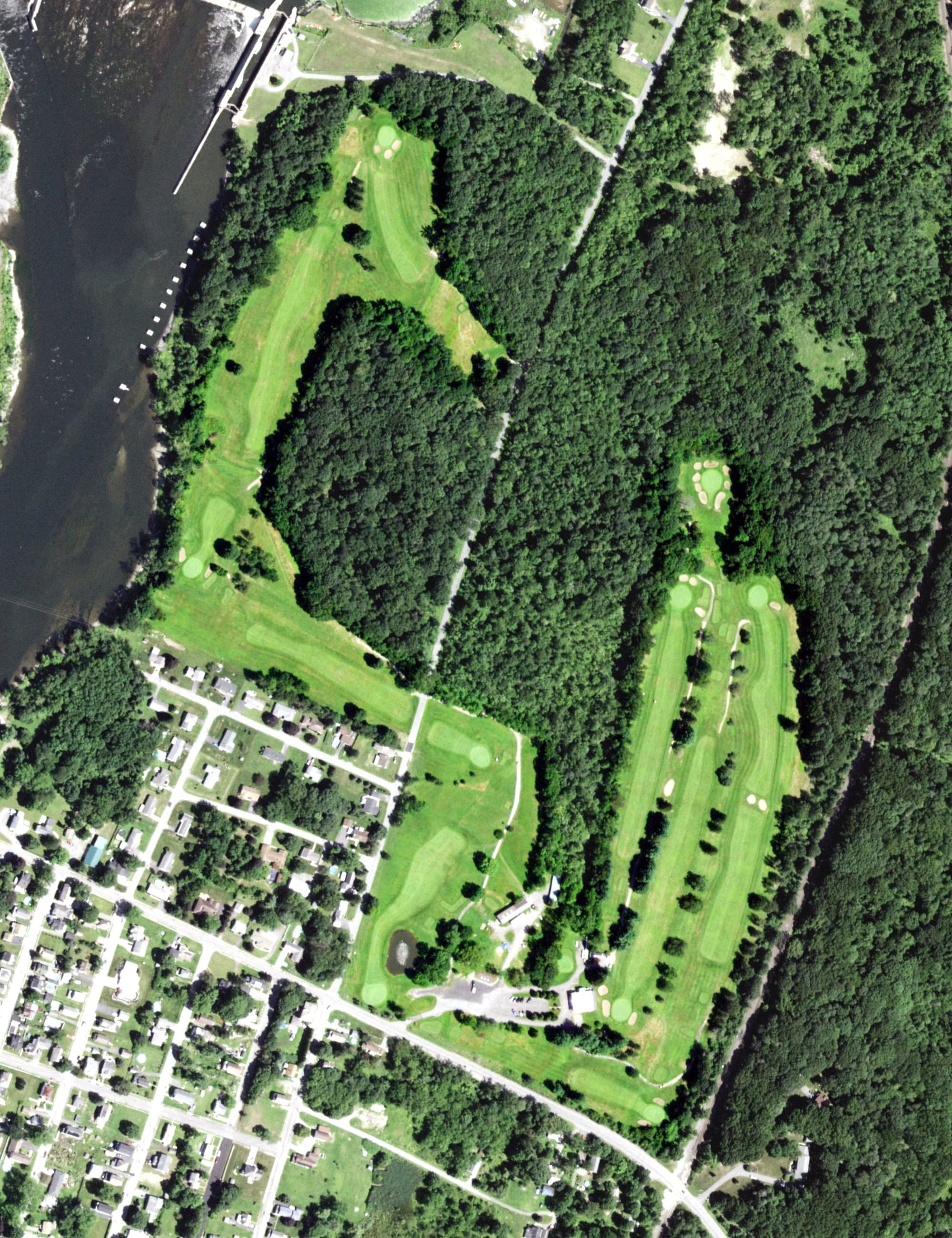 Aerial view of Mechanicville Golf Club, NY, with its hole routing marked