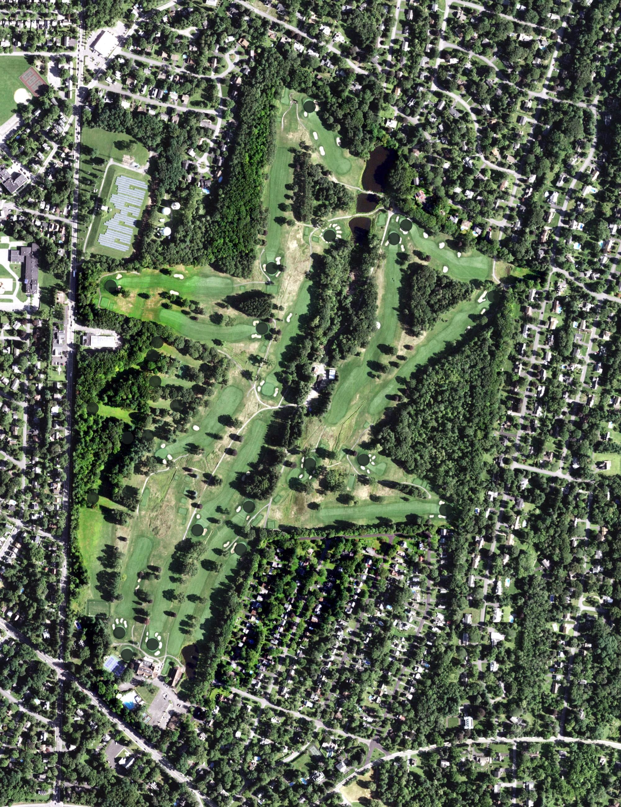 Aerial view of Mohawk Golf Club, NY, with its hole routing marked