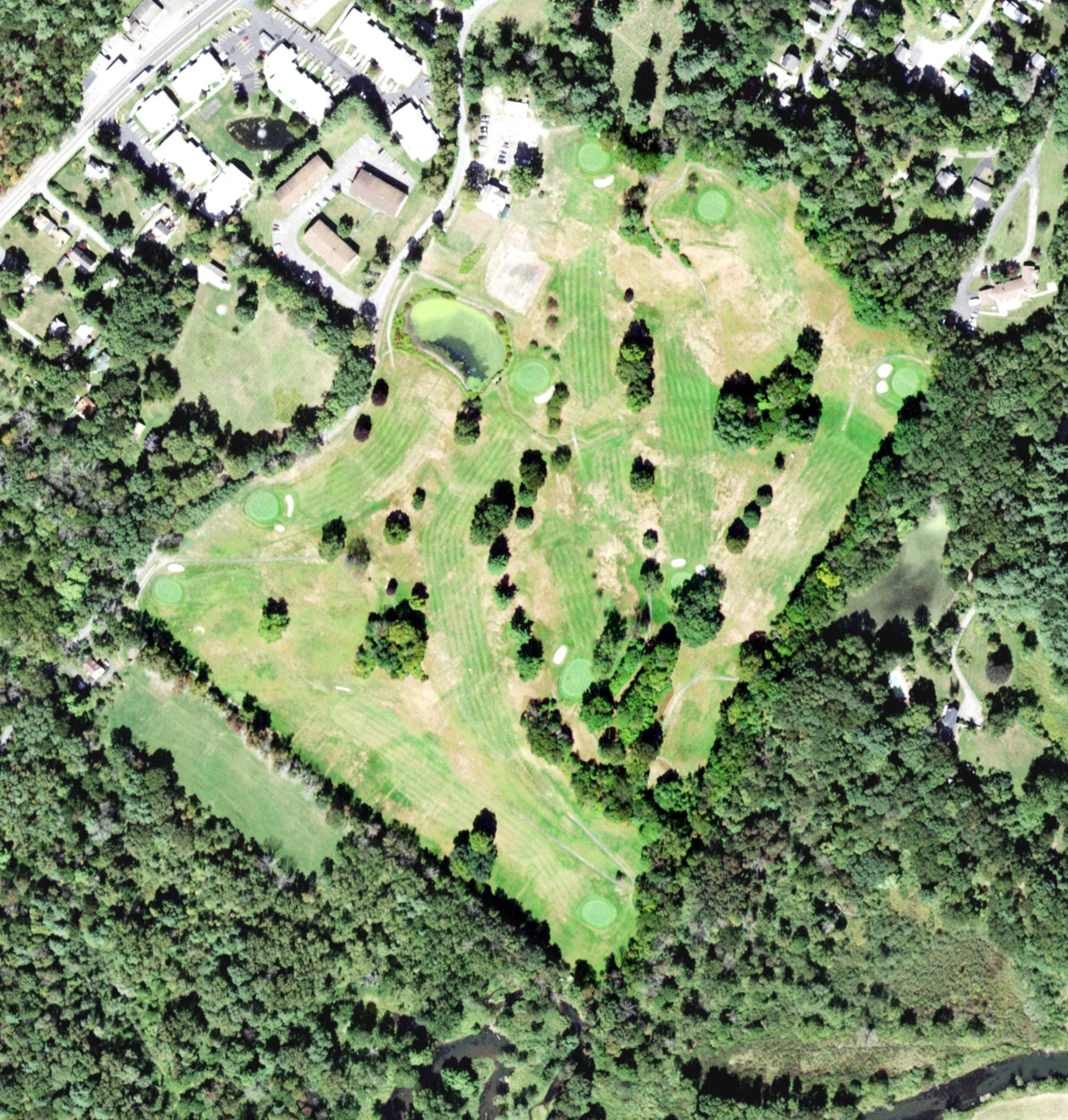 Aerial view of Shawngunk Country Club, NY, with its hole routing marked