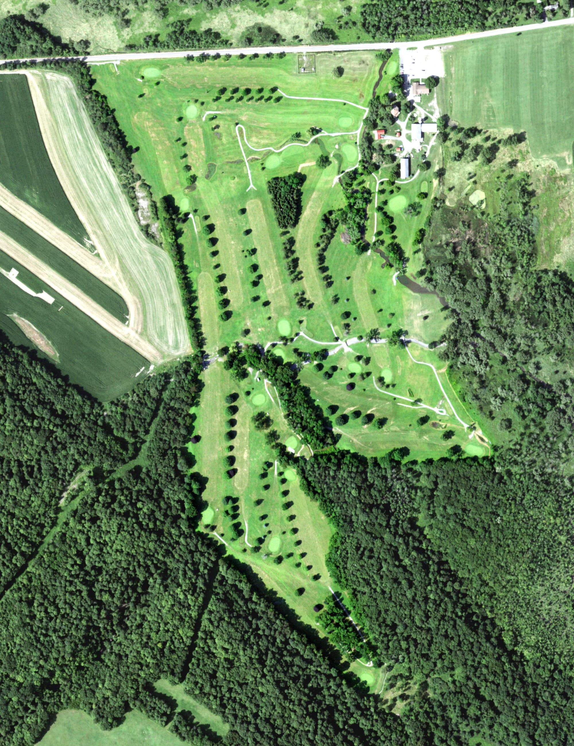 Aerial view of Tanner Valley Golf Course, NY, with its hole routing marked