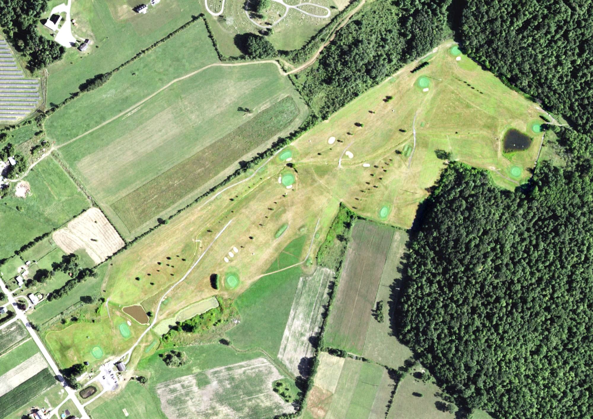 Aerial view of Valley View Golf Course, NY, with its hole routing marked