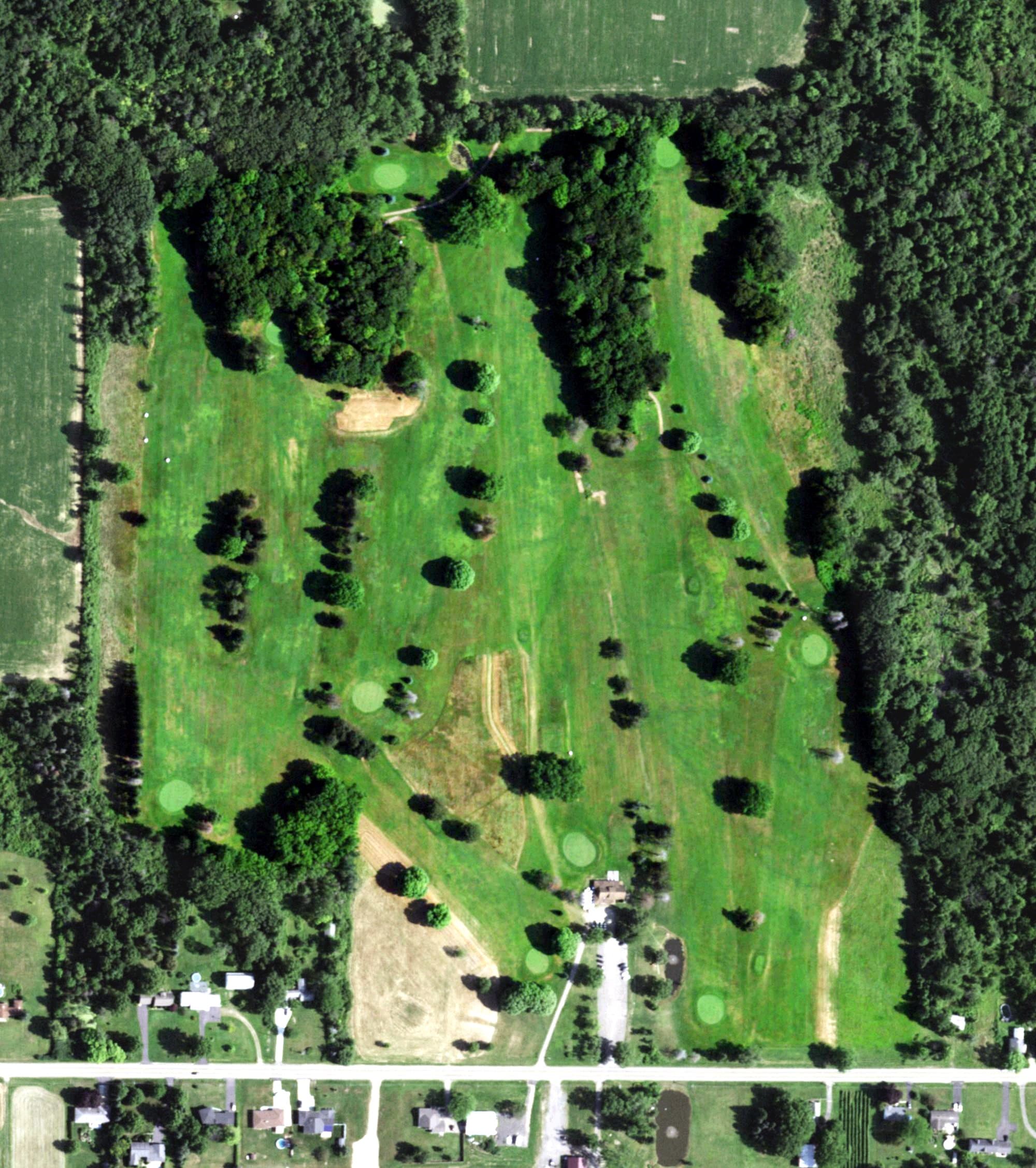 Aerial view of Vineyards Golf Course, NY, with its hole routing marked