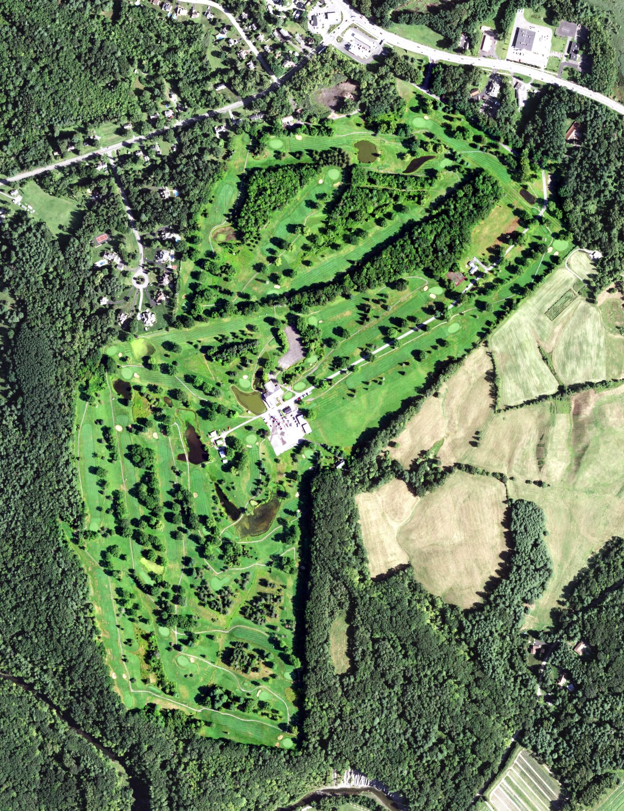 Aerial view of Western Turnpike Golf Course, NY, with its hole routing marked