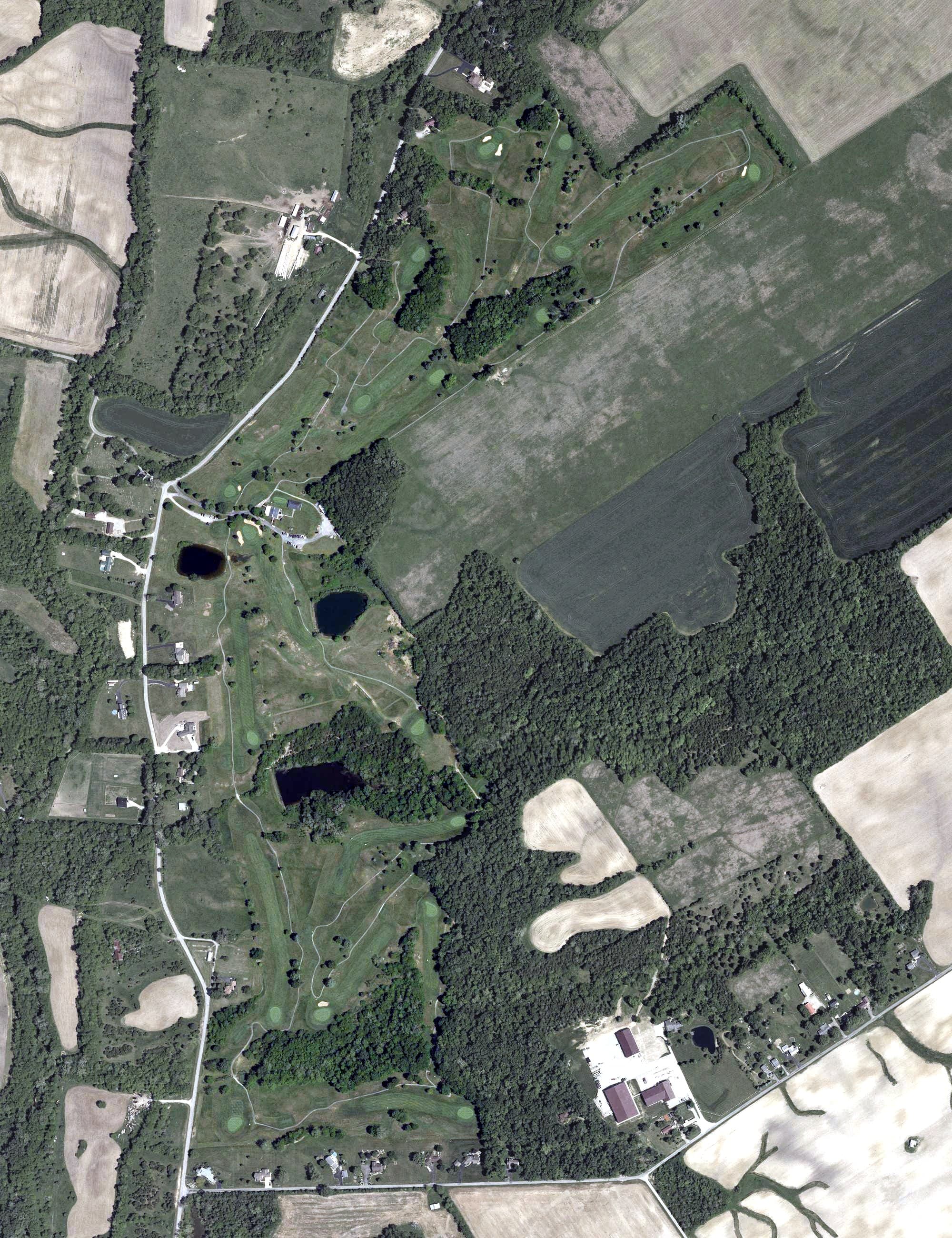 Aerial view of Buckeye Hills Country Club, OH, with its hole routing marked