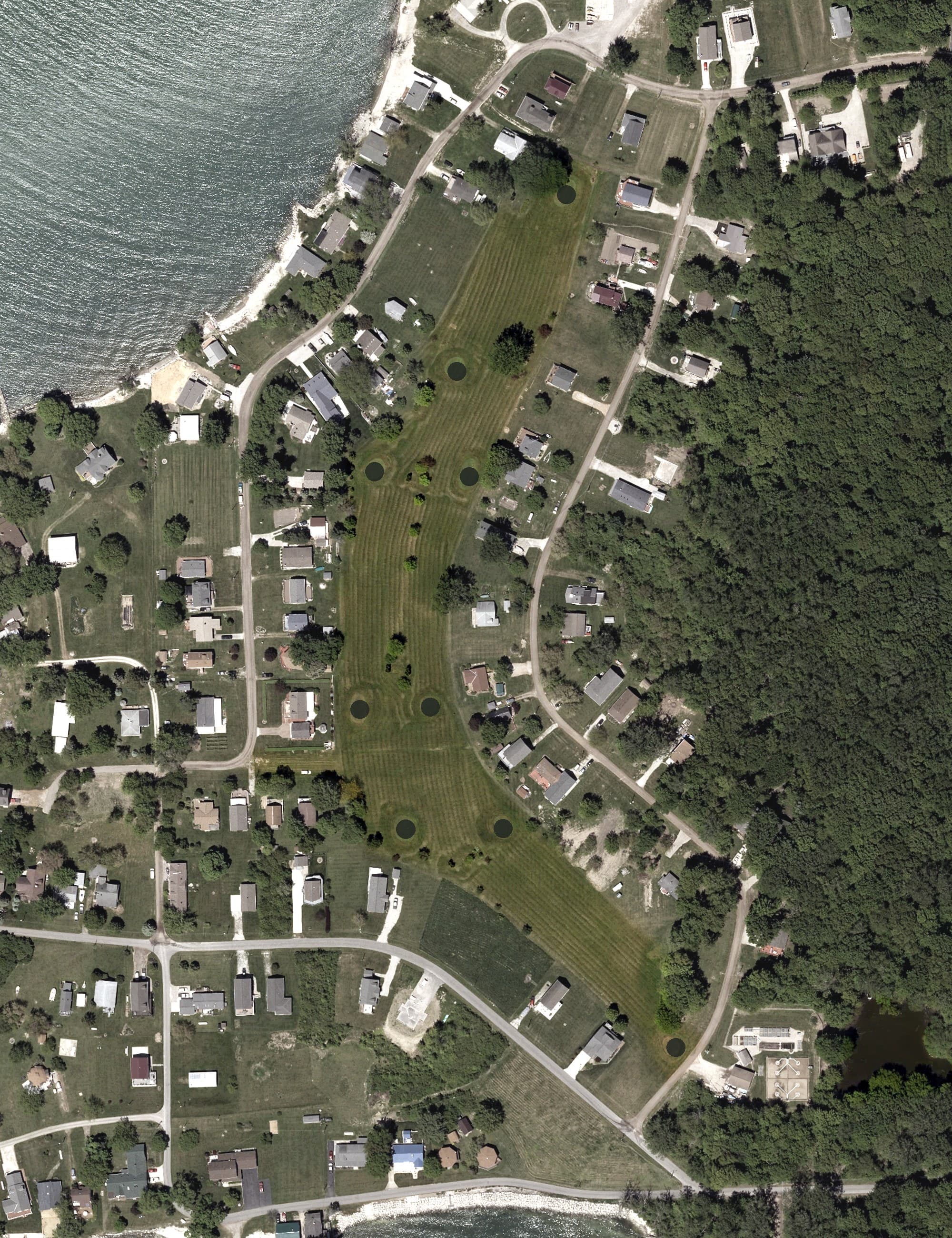 Aerial view of Burgundy Bay Golf Course, OH, with its hole routing marked