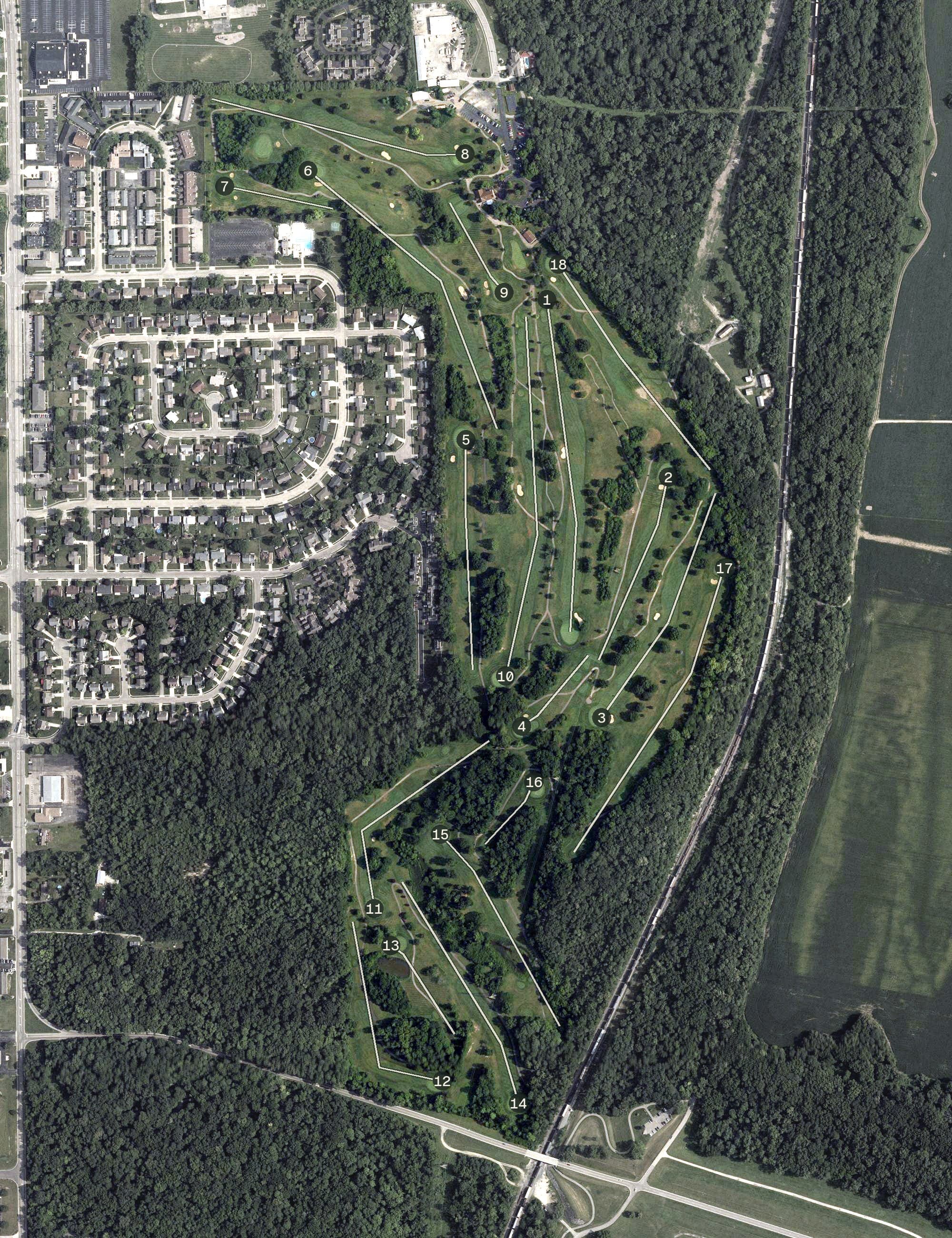 Aerial view of Cassel Hills, OH, with its hole routing marked