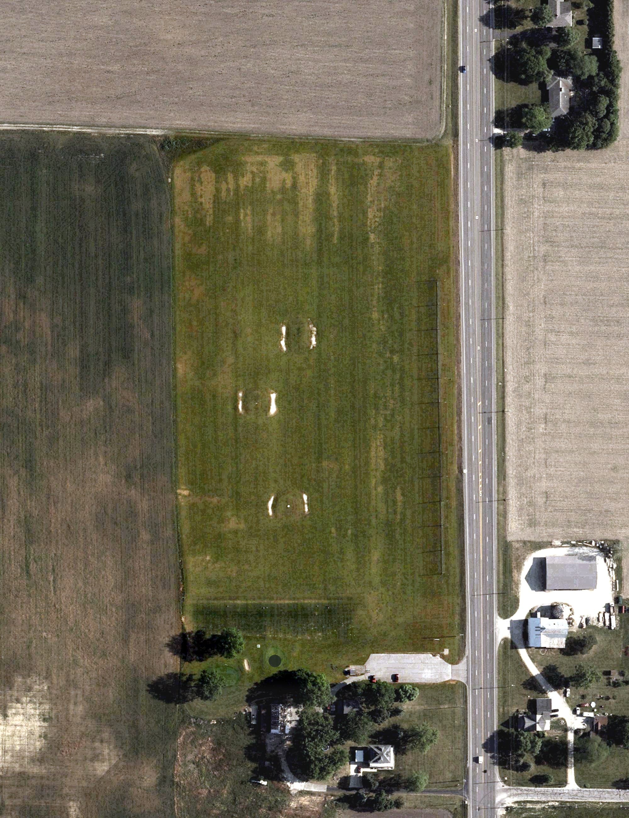 Aerial view of Dixie Driving Range, OH, with its hole routing marked
