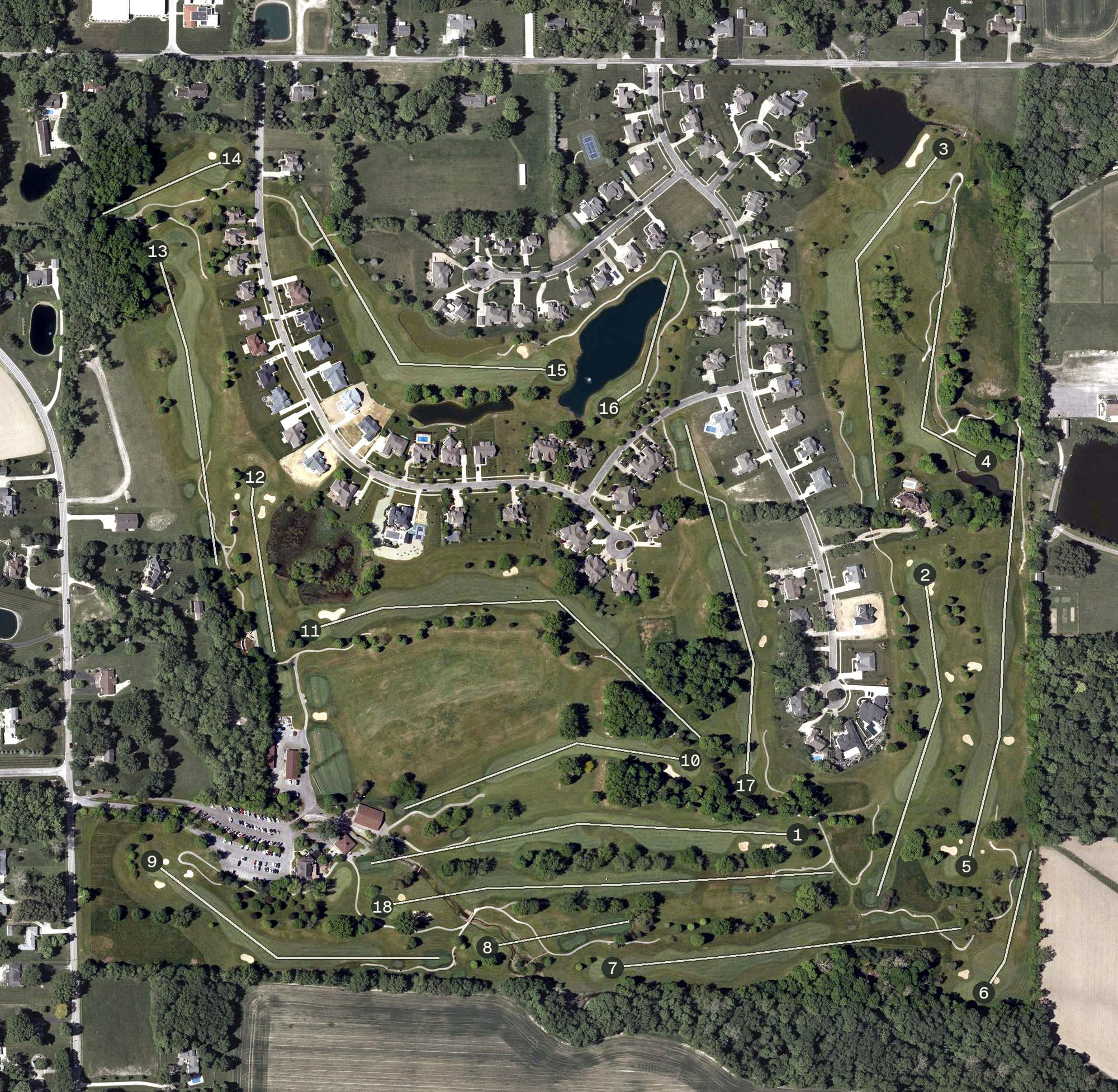 Aerial view of Eagle Creek, OH, with its hole routing marked