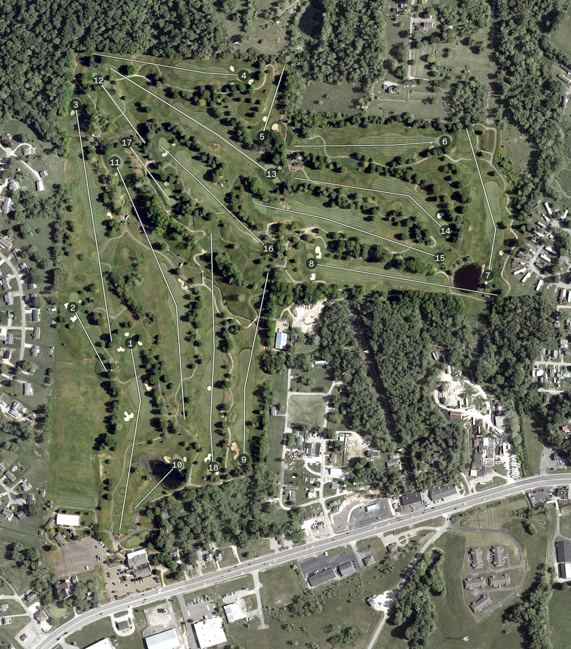 Aerial view of EagleSticks, OH, with its hole routing marked
