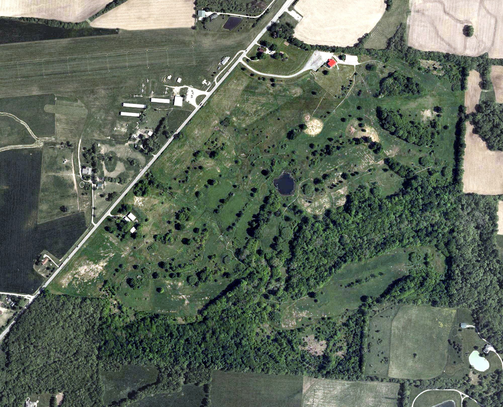 Aerial view of Holly Hills Golf Course, OH, with its hole routing marked