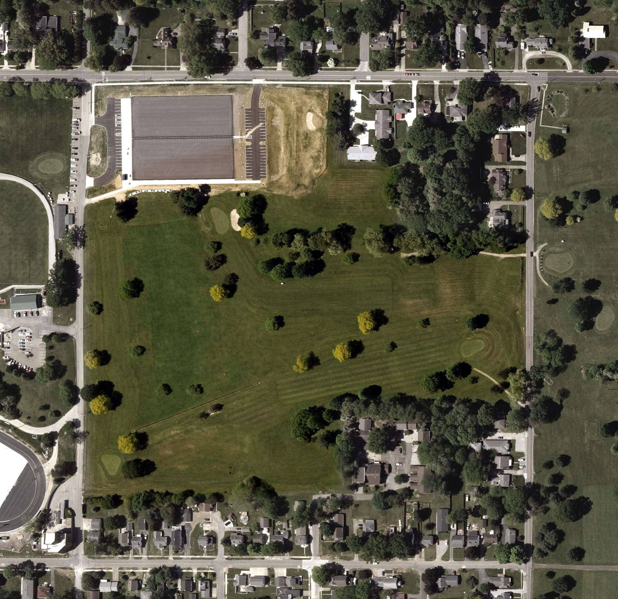 Aerial view of L.C. Boles Golf Course Holes 1-2,9, OH, with its hole routing marked