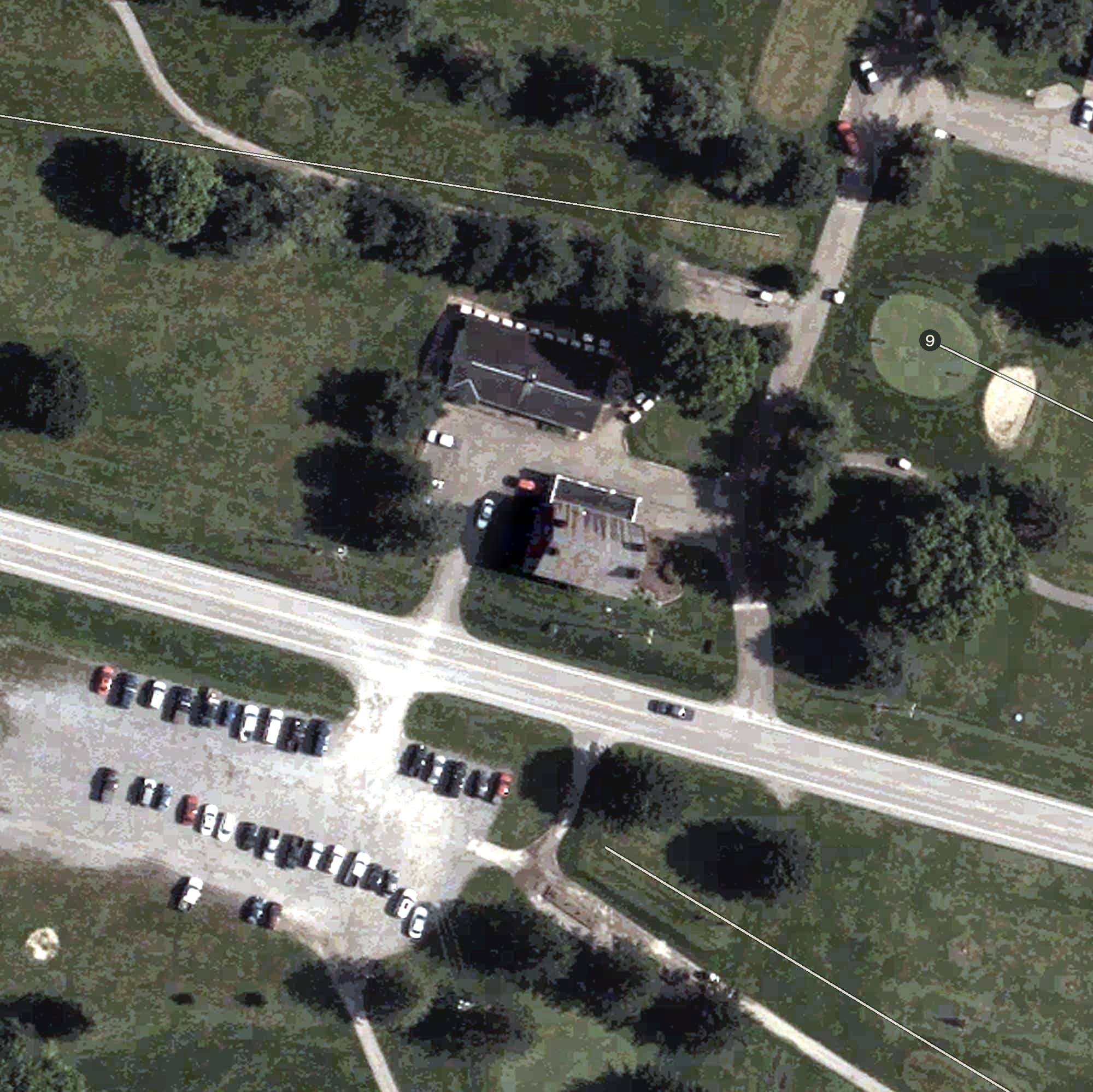 Aerial view of Lakeside Golf Course, OH, with its hole routing marked