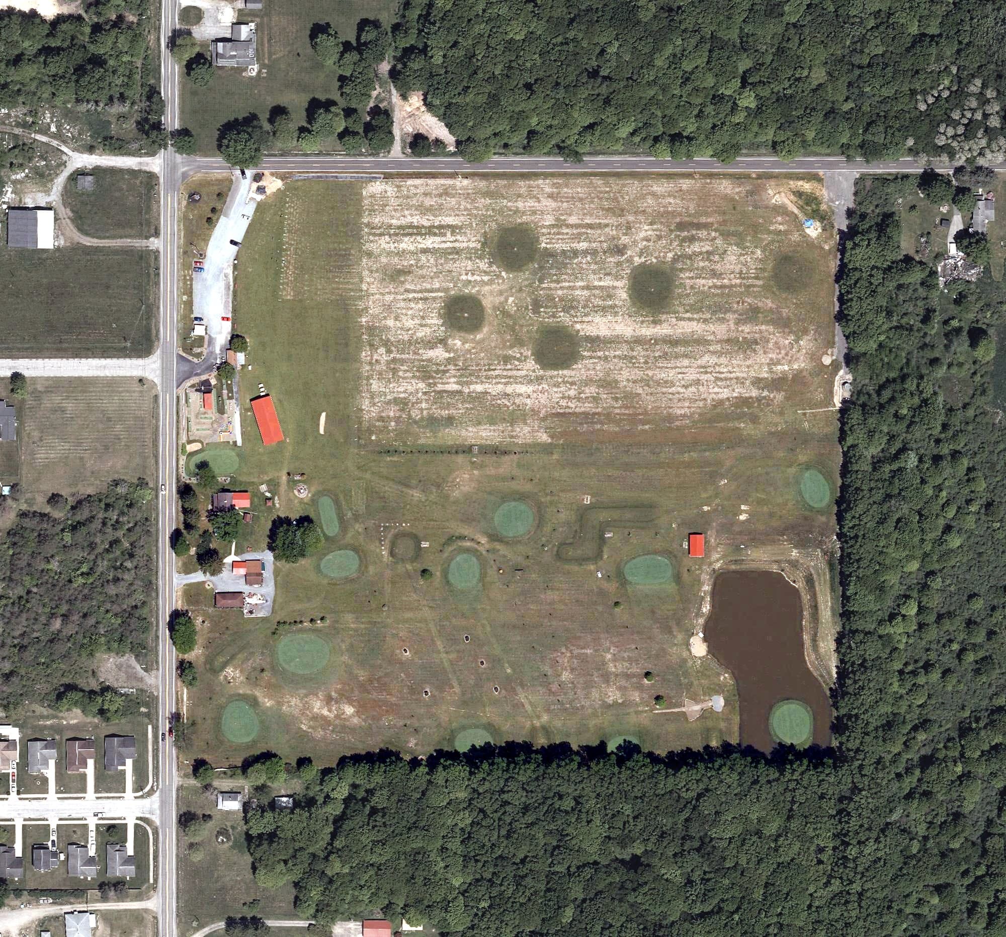 Aerial view of Parto's Big On Golf, OH, with its hole routing marked