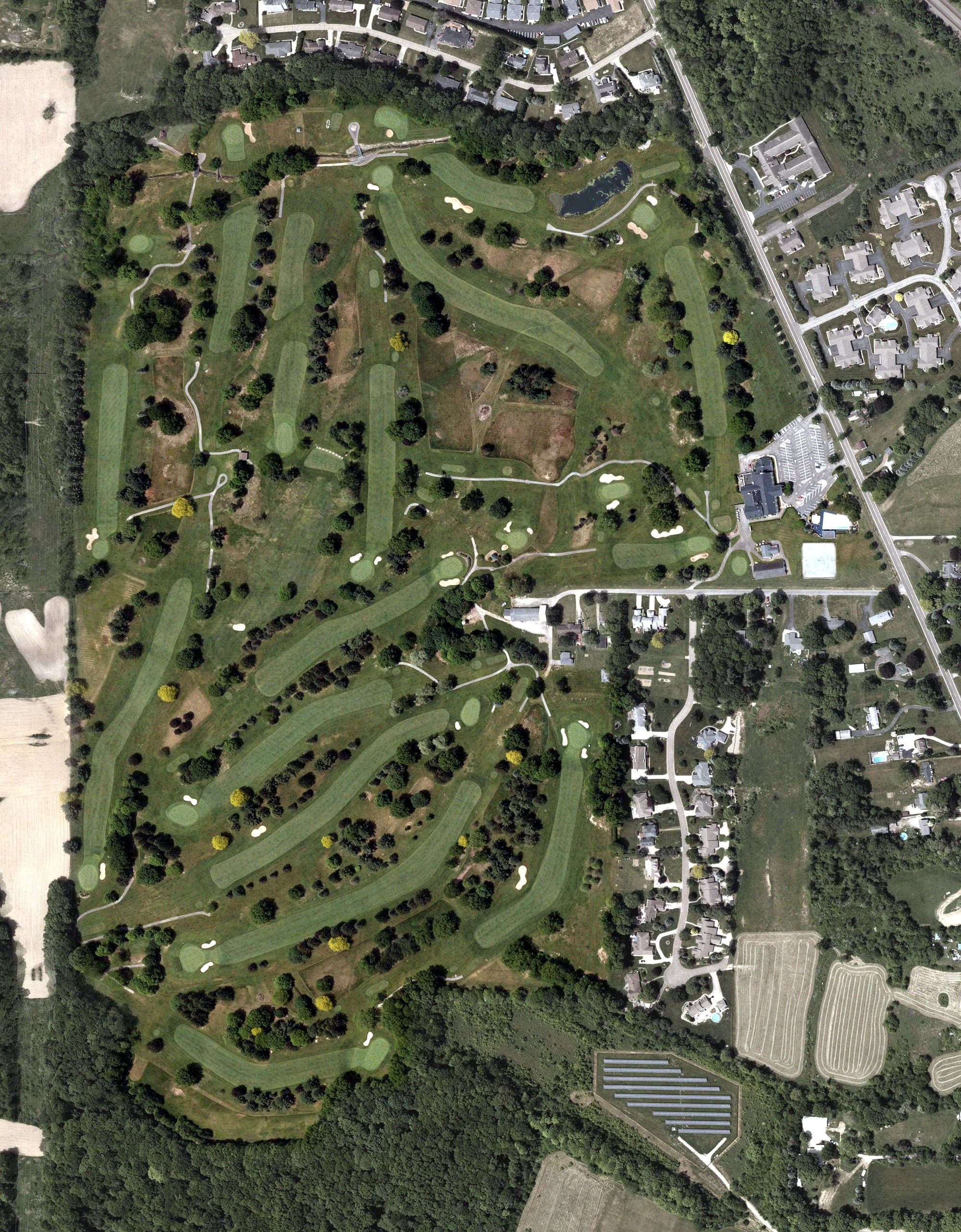 Aerial view of Salem Golf Club, OH, with its hole routing marked