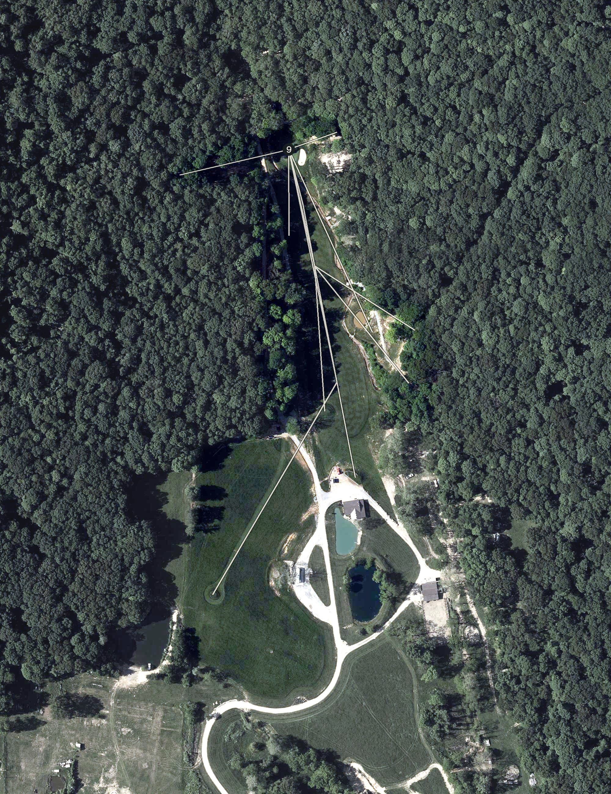 Aerial view of Spud Run Golf, OH, with its hole routing marked