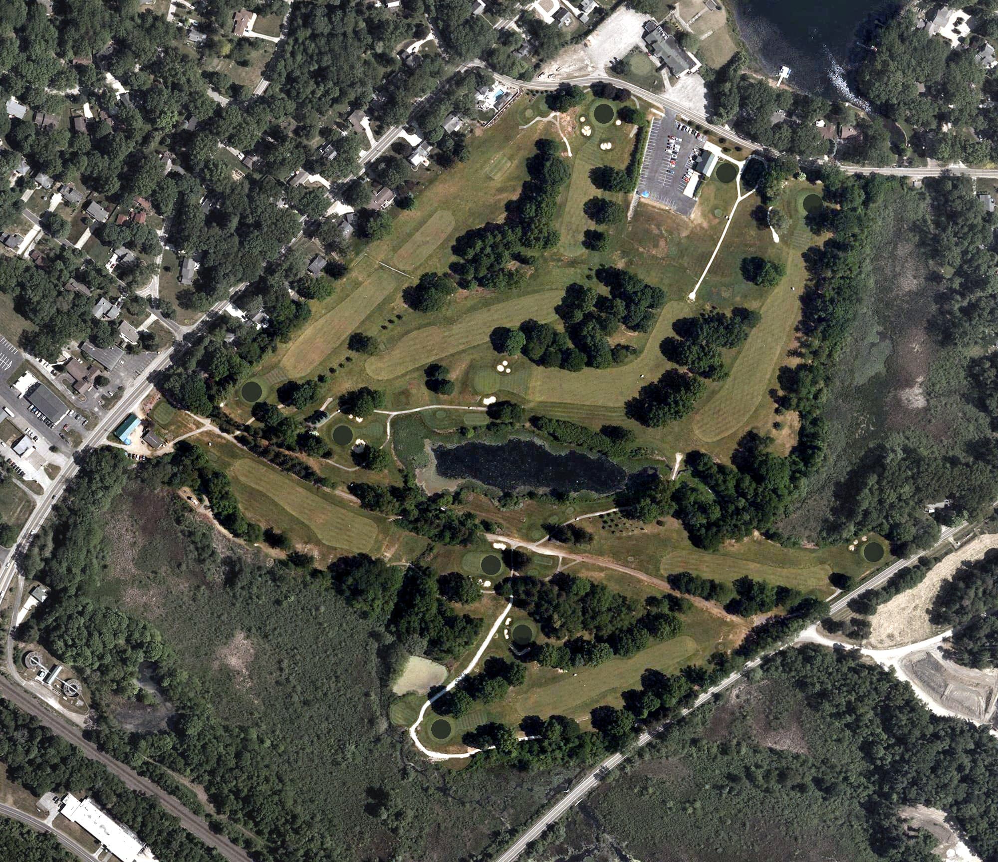 Aerial view of The Fairways at Twin Lakes, OH, with its hole routing marked