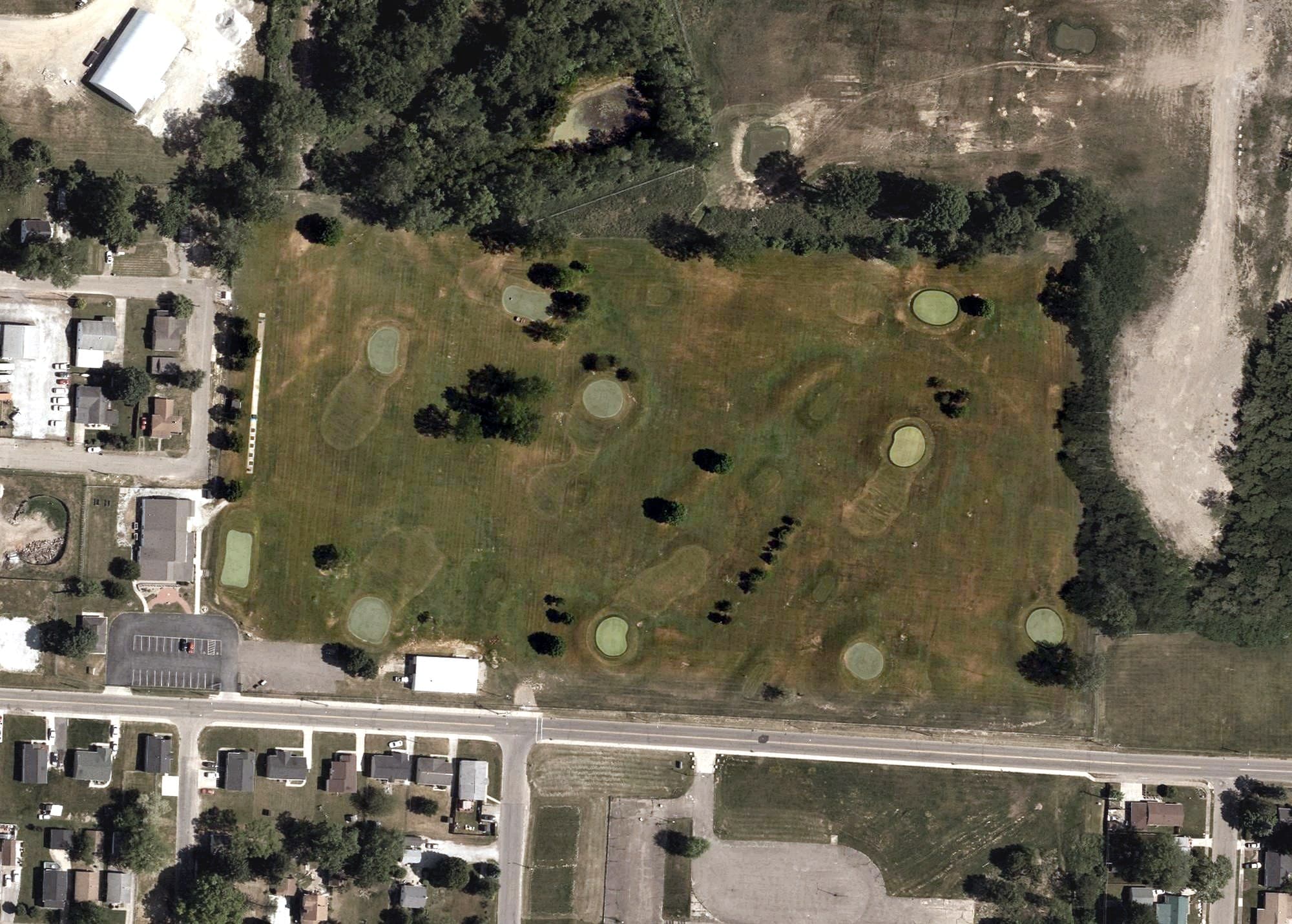 Aerial view of The First Tee Youth Golf Course, OH, with its hole routing marked