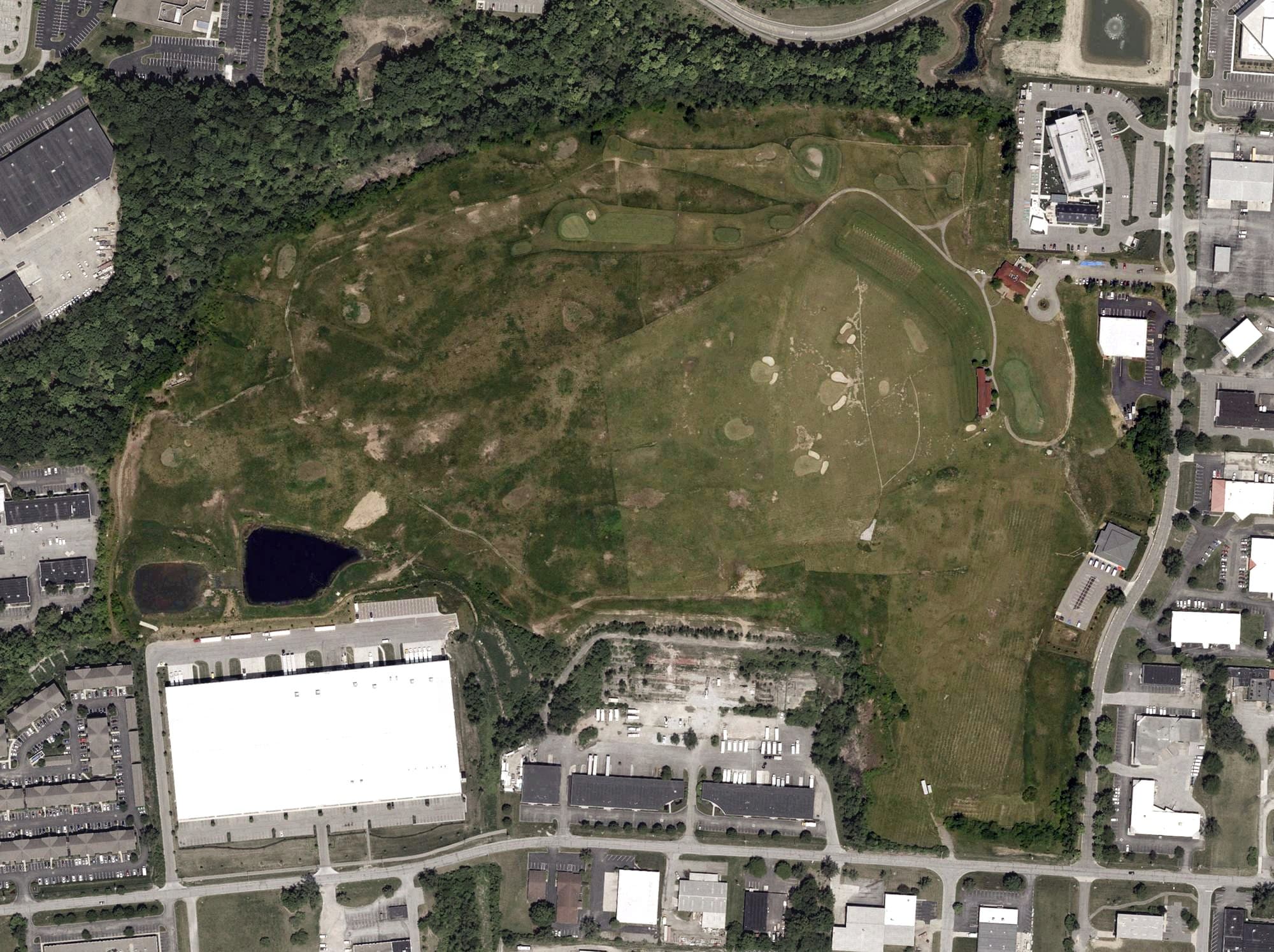 Aerial view of The Golf Depot, OH, with its hole routing marked