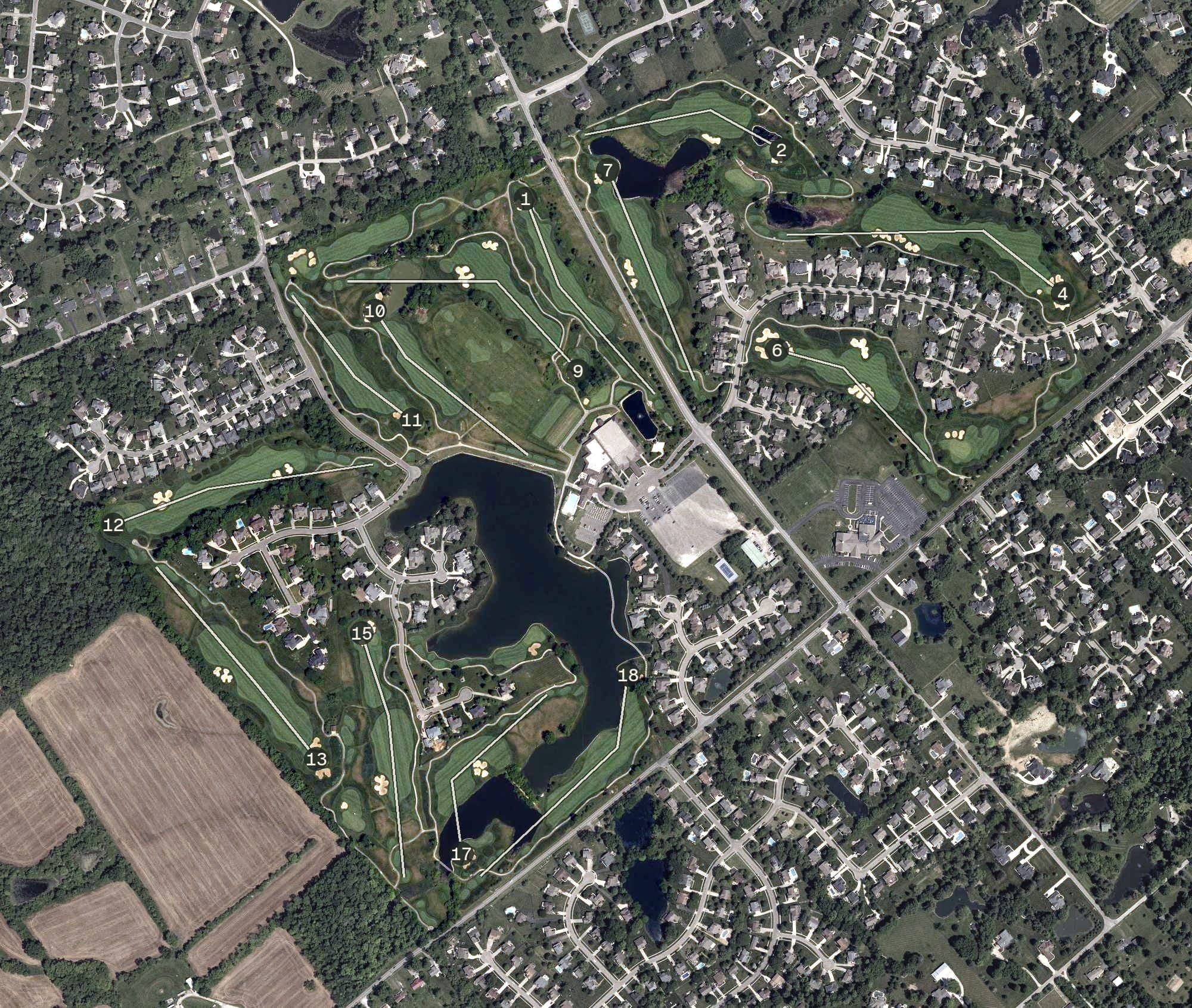 Aerial view of The Oasis, OH, with its hole routing marked