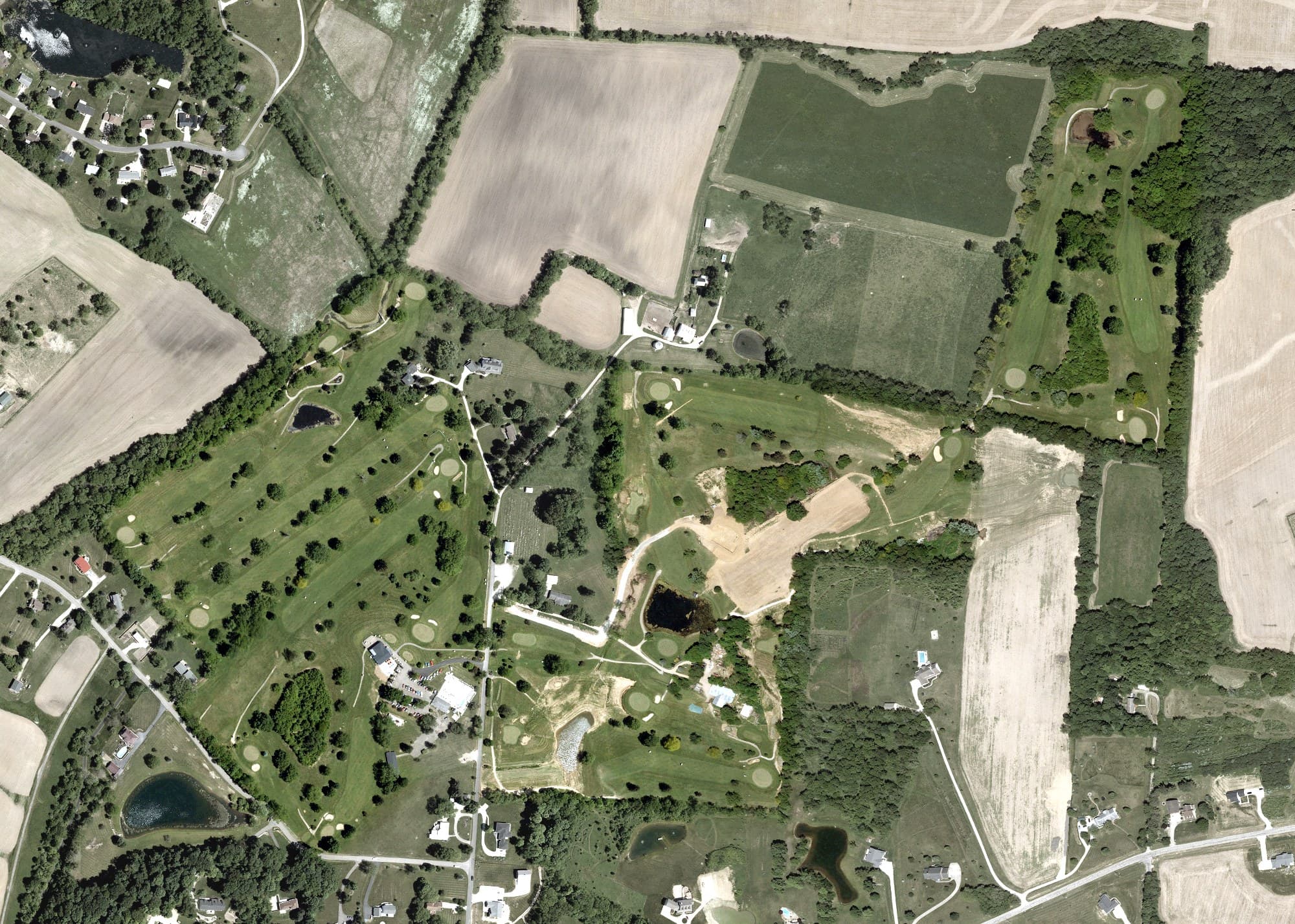 Aerial view of Valley View Golf Course, OH, with its hole routing marked