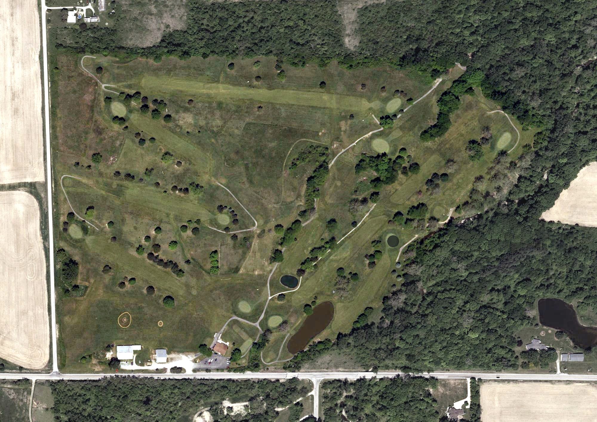 Aerial view of Willard Golf Club, OH, with its hole routing marked