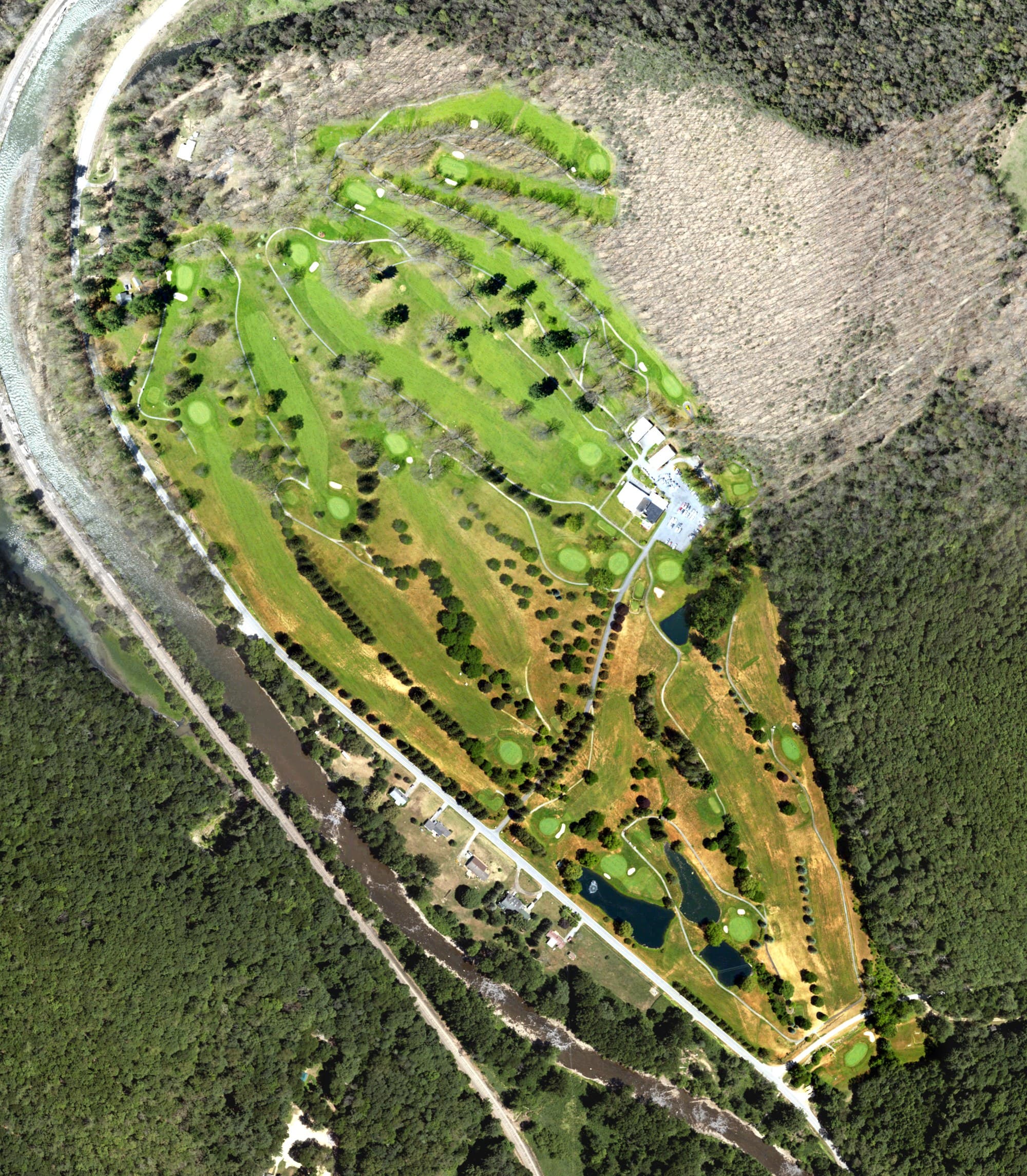 Aerial view of Emporium Country Club, PA, with its hole routing marked