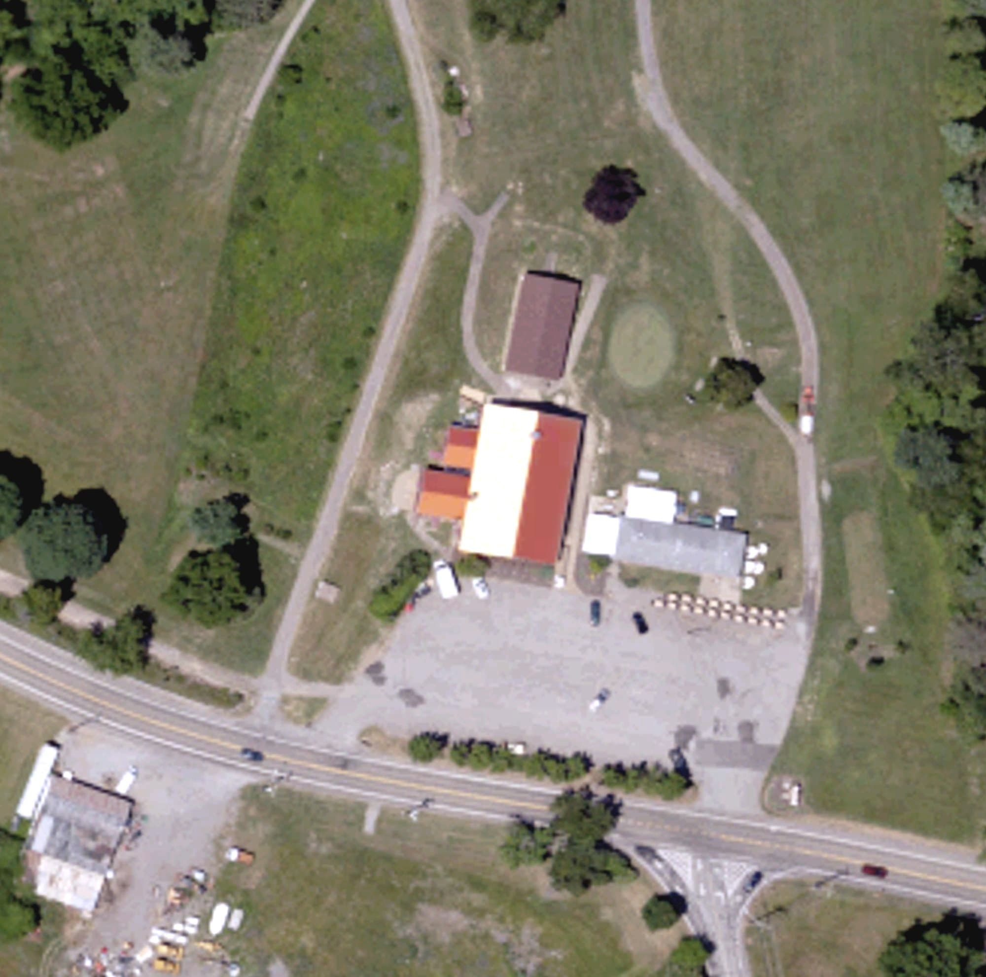 Aerial view of Harmony Ridge Golf Club, PA, with its hole routing marked
