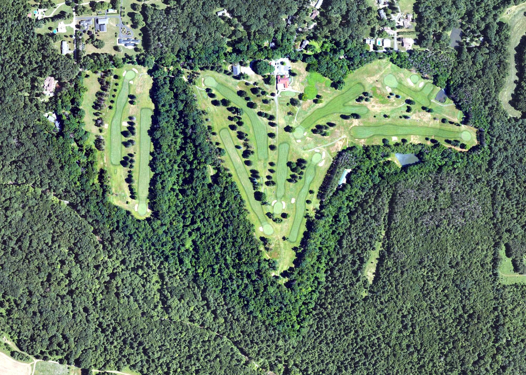 Aerial view of Kittanning Country Club, PA, with its hole routing marked