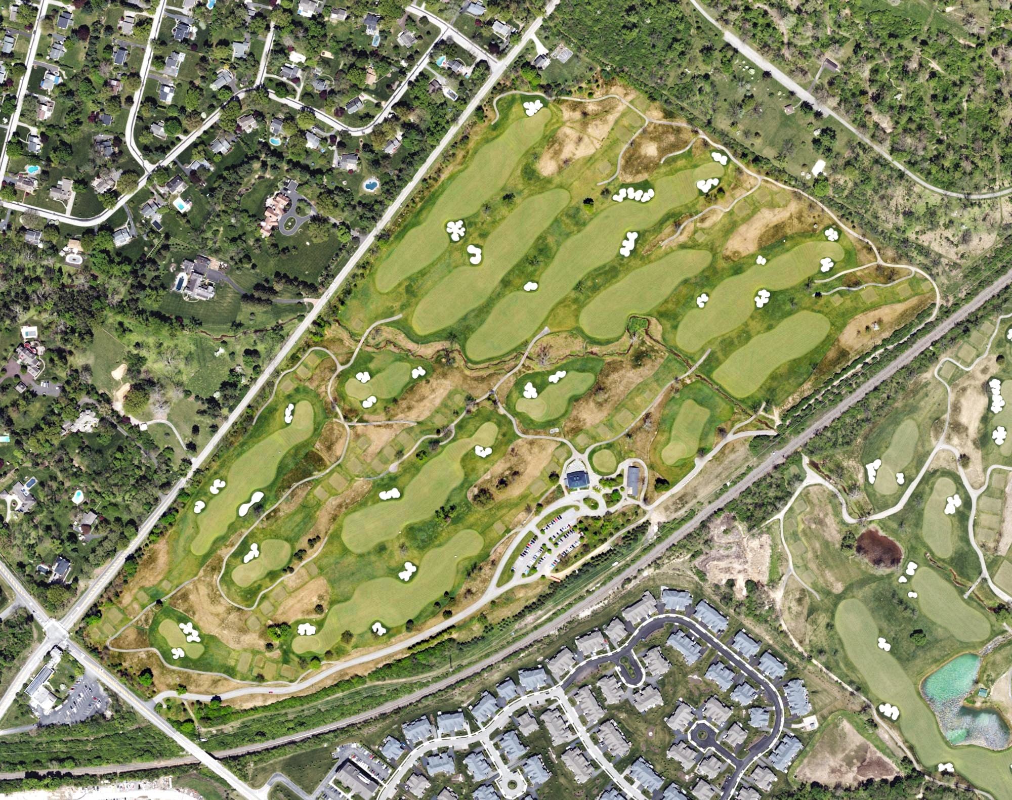 Aerial view of Militia Hill, PA, with its hole routing marked