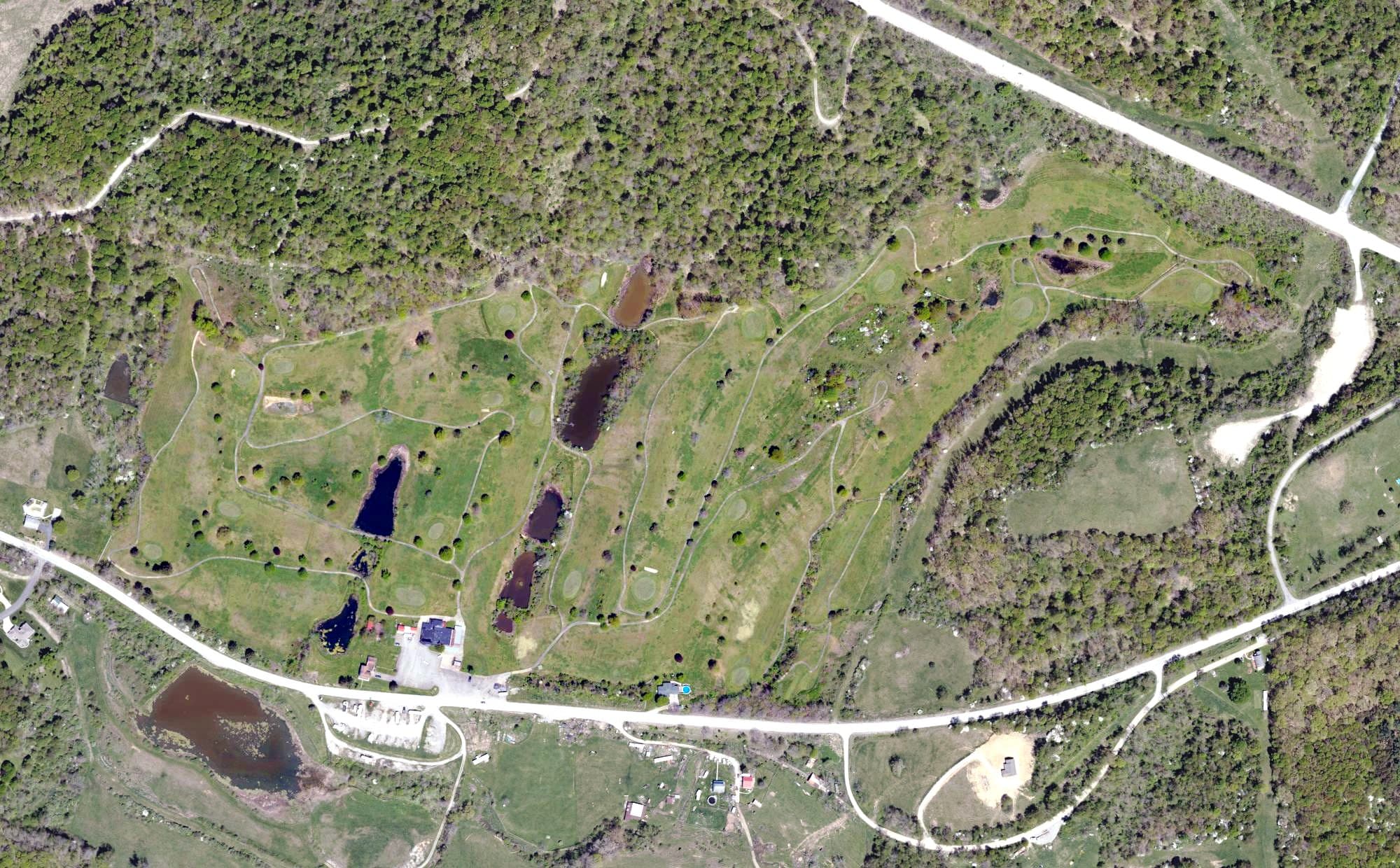 Aerial view of Rohannas Golf Course, PA, with its hole routing marked