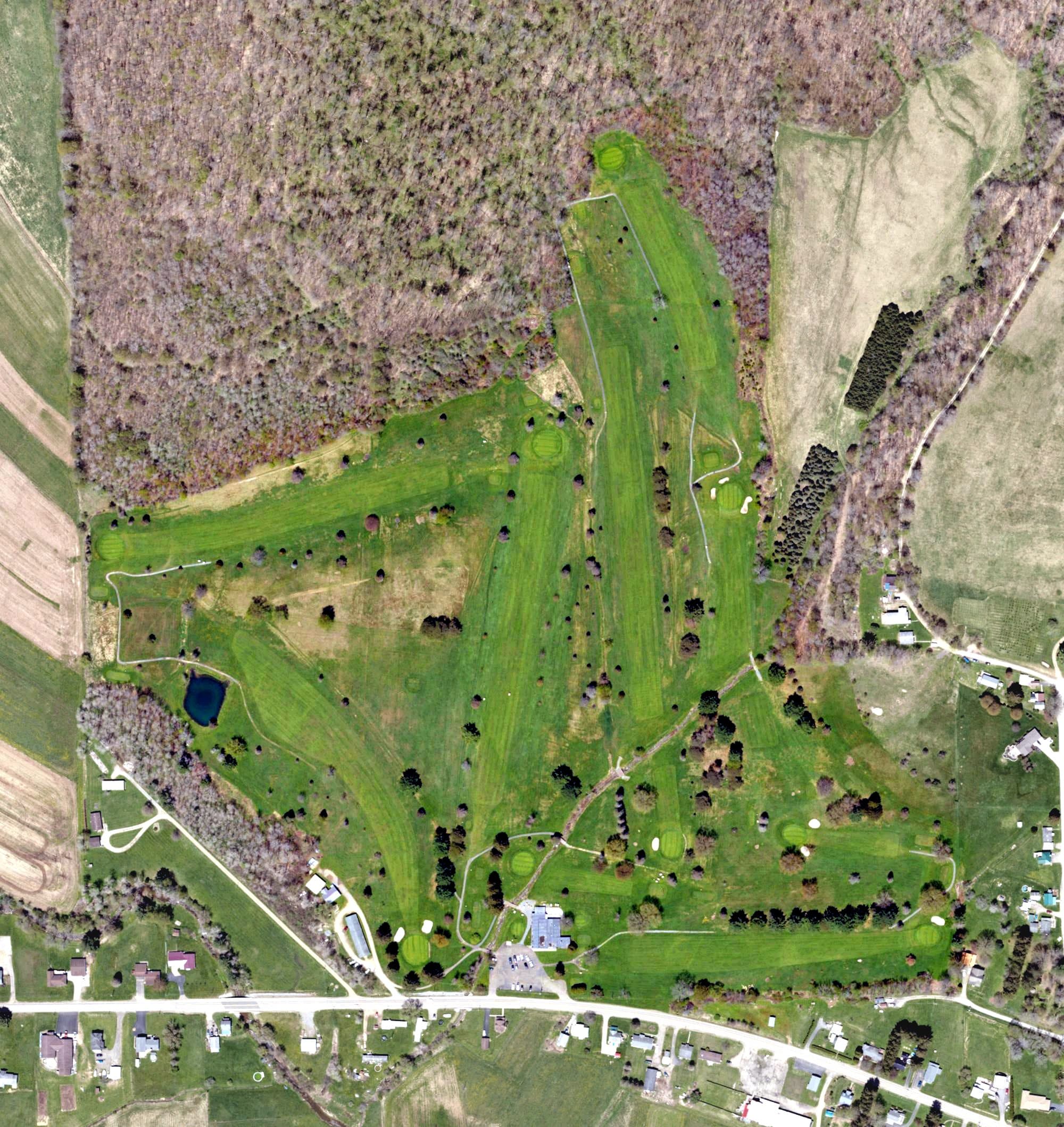 Aerial view of Smethport Country Club, PA, with its hole routing marked
