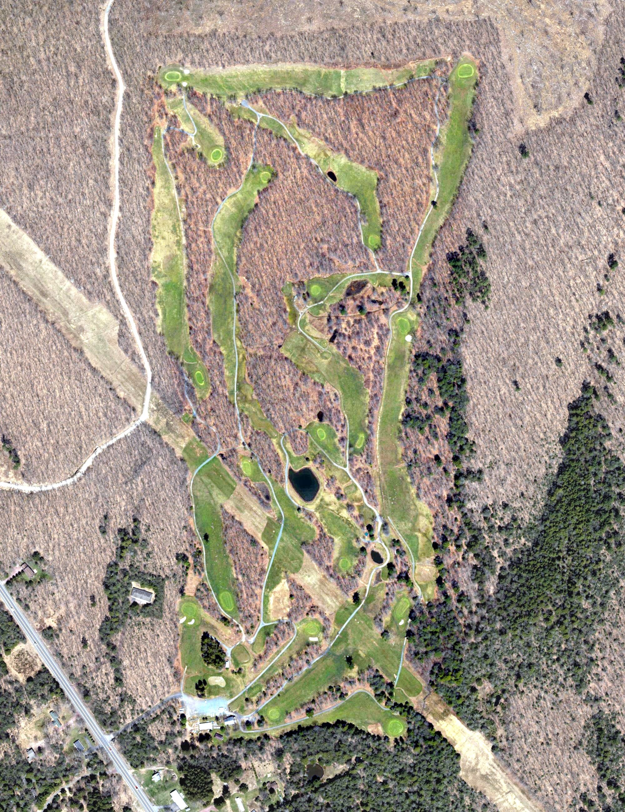 Aerial view of Stone Meadows Golf Course, PA, with its hole routing marked