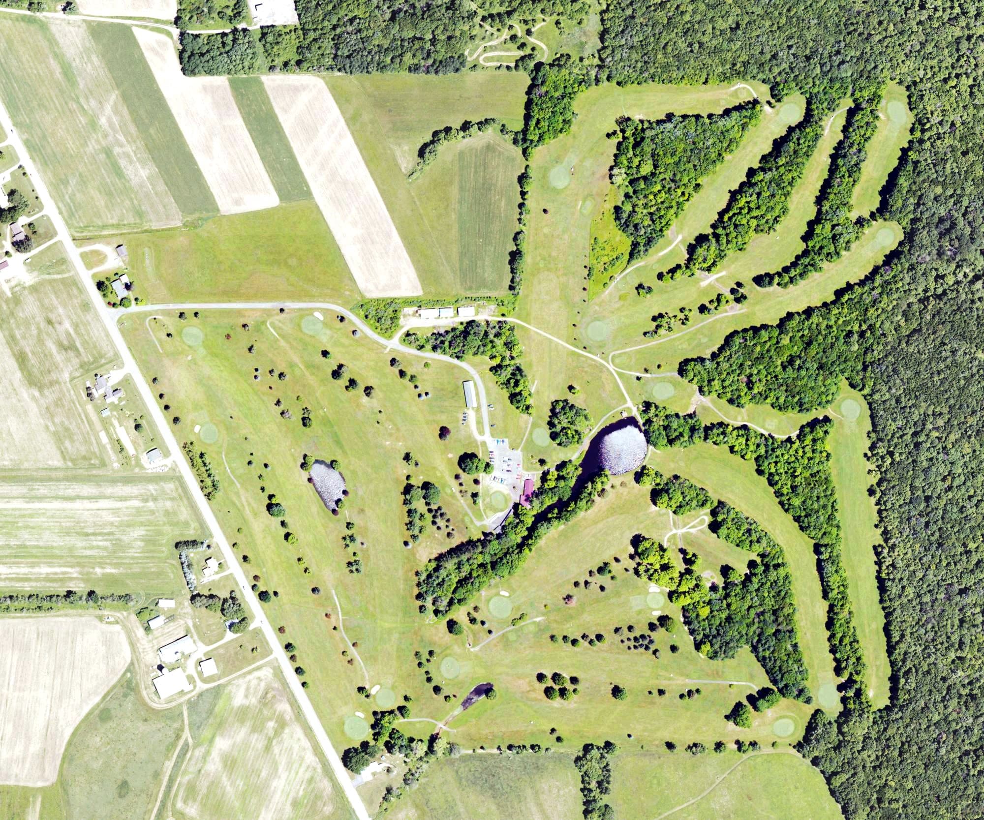 Aerial view of Union City Country Club, PA, with its hole routing marked