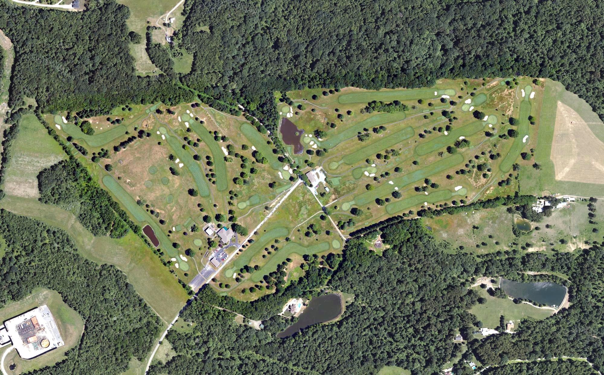 Aerial view of Willowbrook Country Club, PA, with its hole routing marked