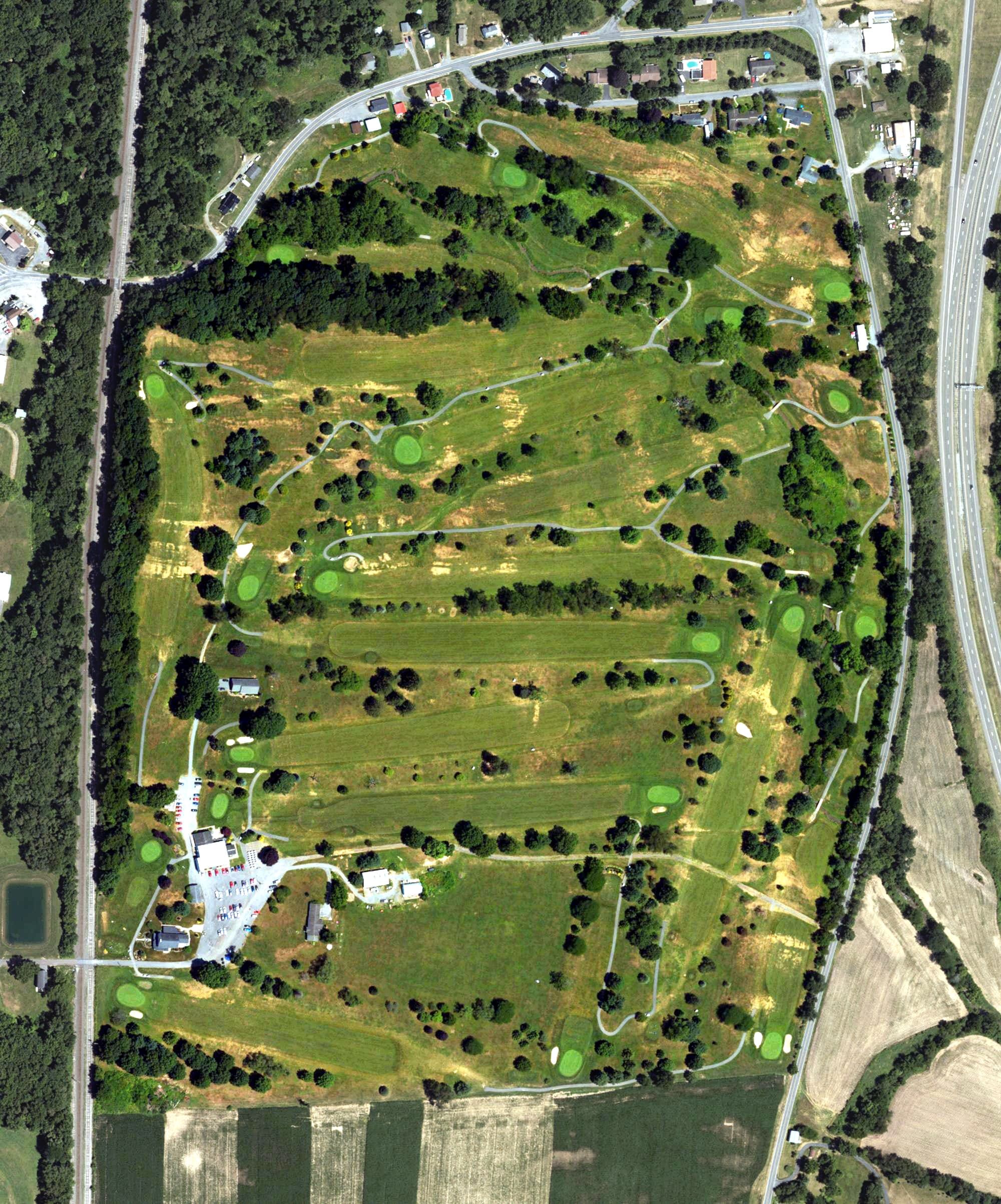 Aerial view of Wynding Brook Golf Club, PA, with its hole routing marked