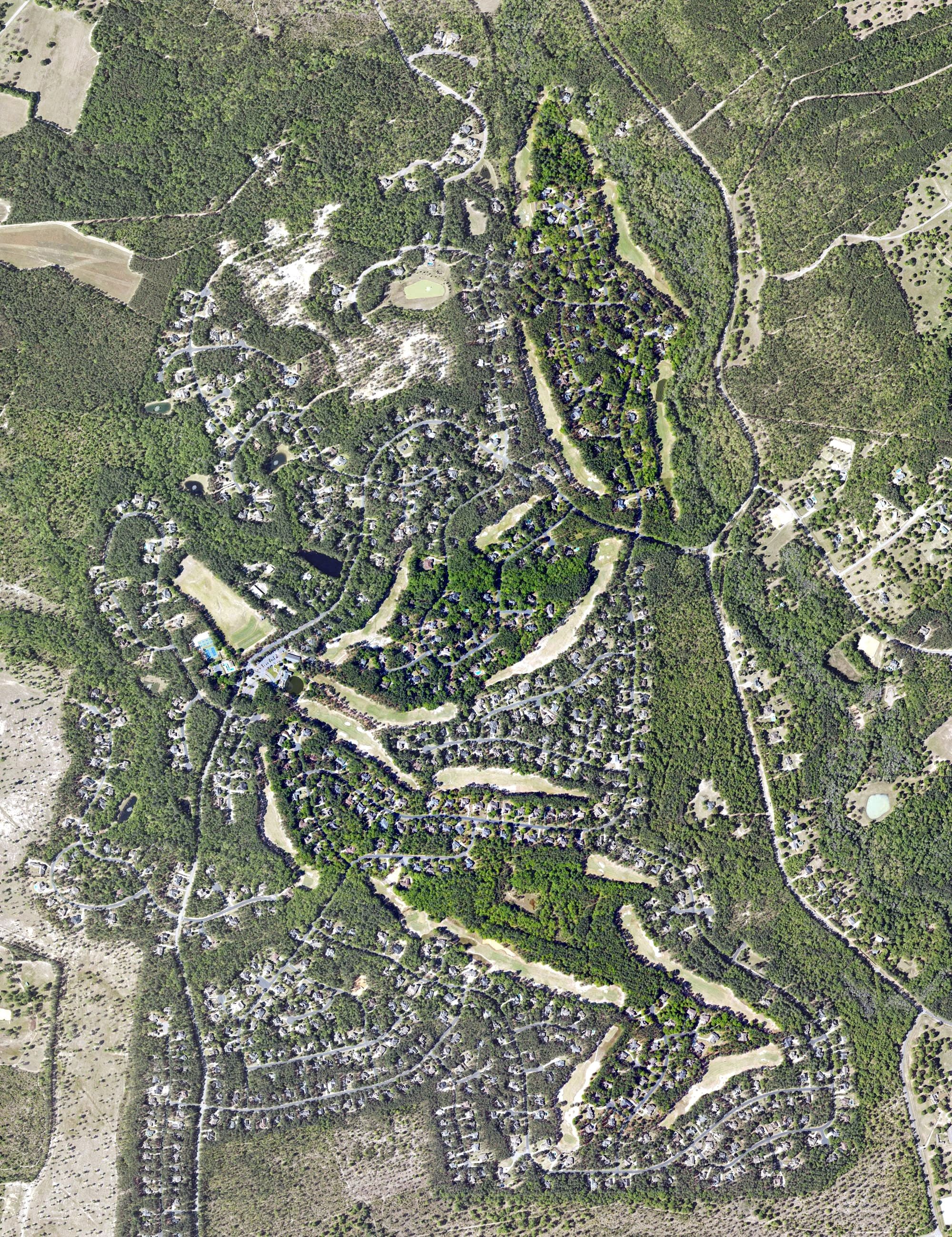 Aerial view of Cedar Creek Golf Club, SC, with its hole routing marked
