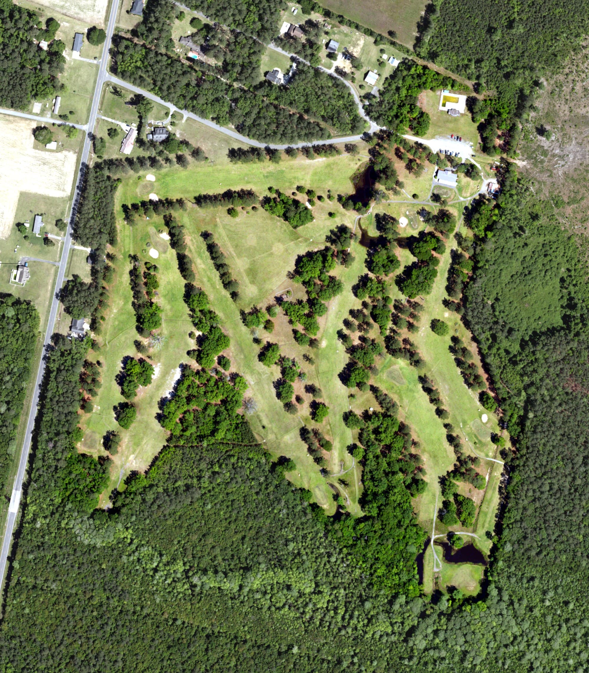 Aerial view of Cherry Hill Country Club, SC, with its hole routing marked