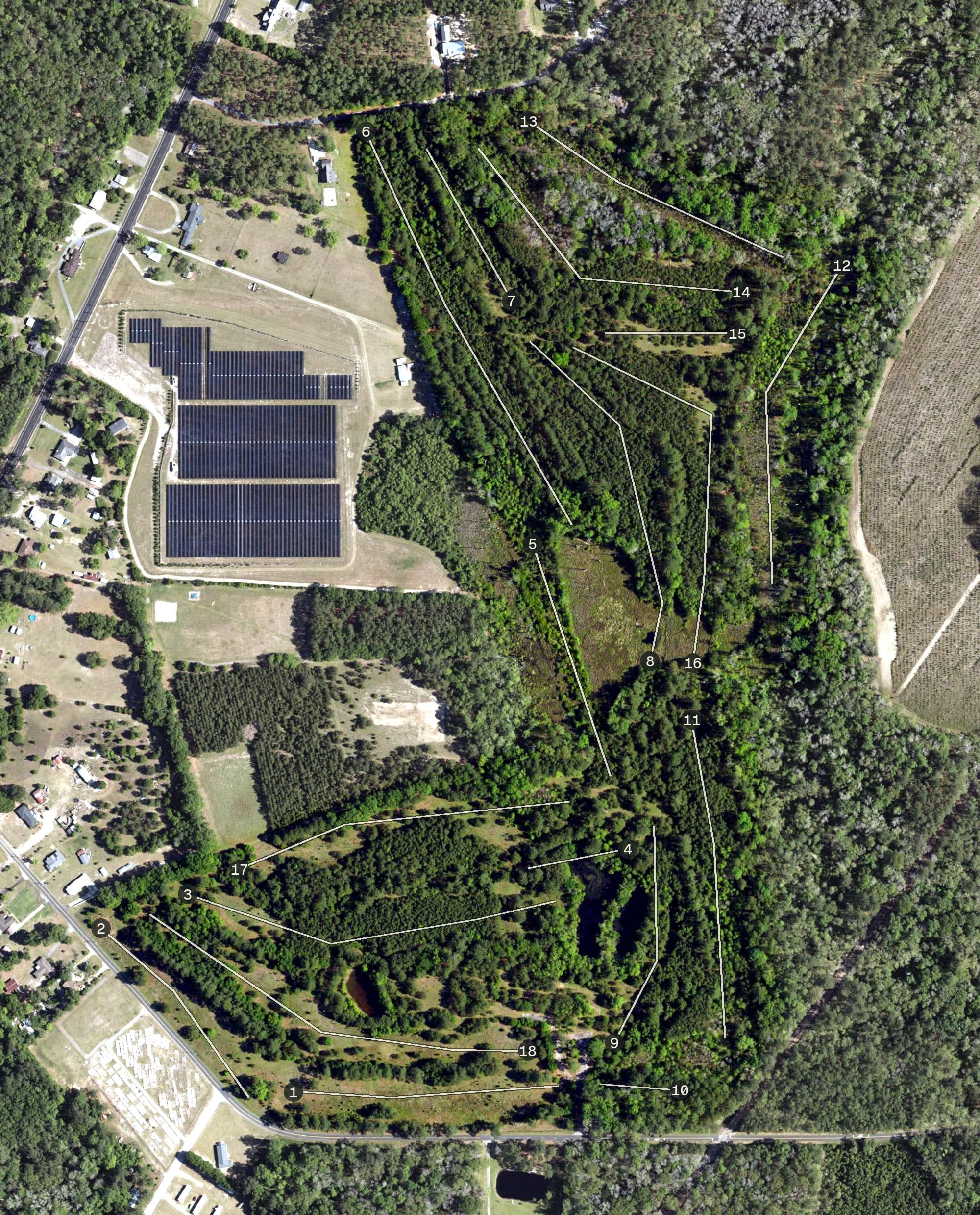 Aerial view of Hampton Country Club, SC, with its hole routing marked