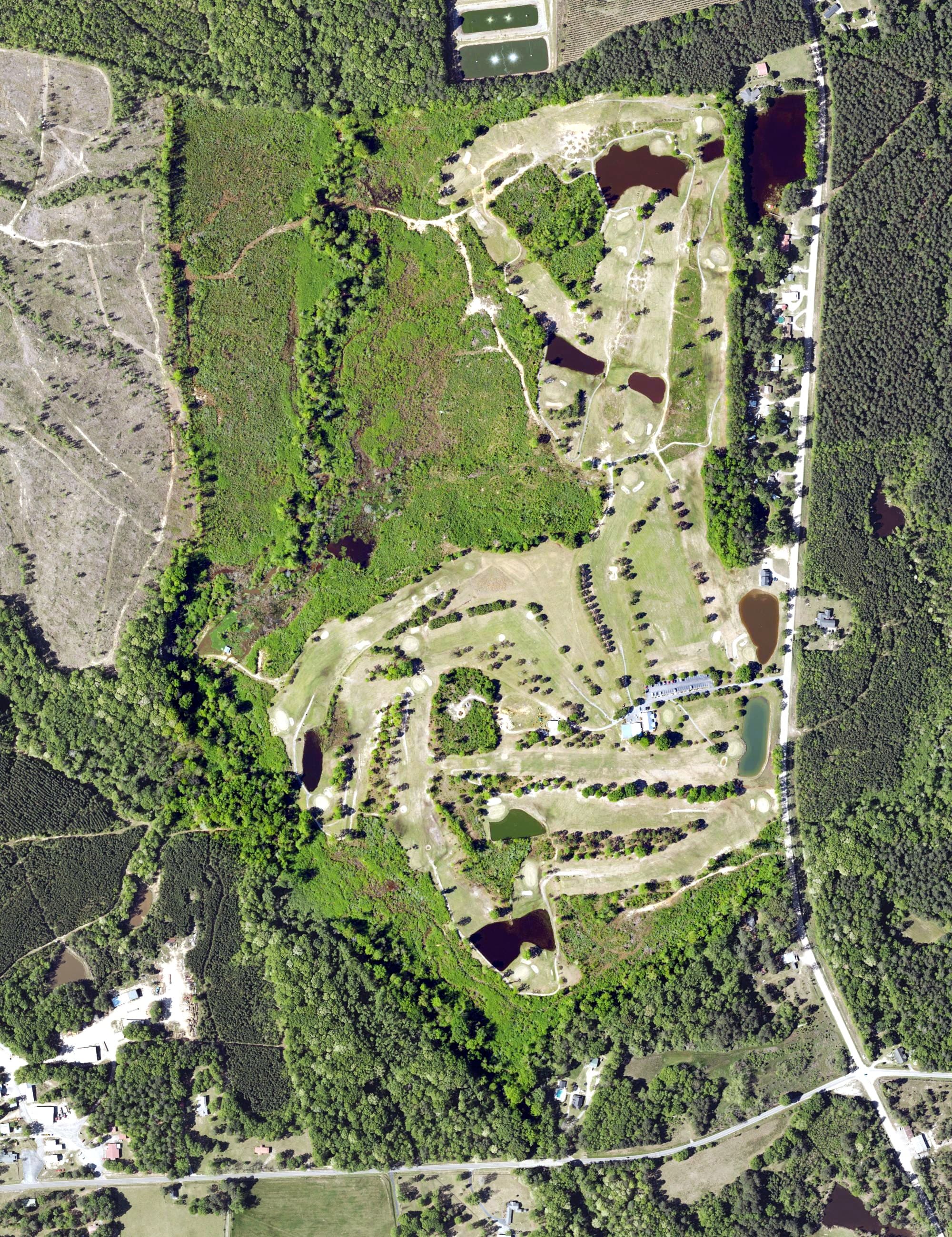 Aerial view of Indian Trail Golf Course, SC, with its hole routing marked