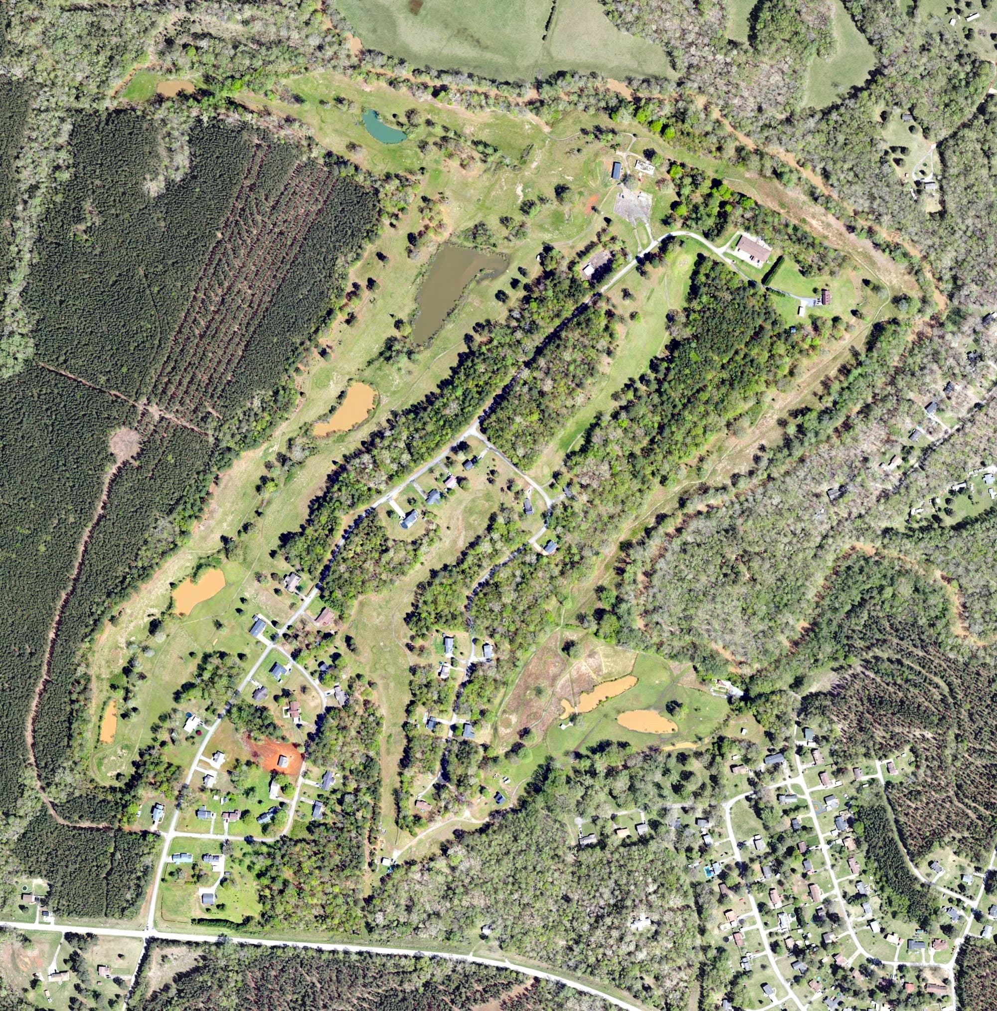 Aerial view of River Chase Golf Club, SC, with its hole routing marked