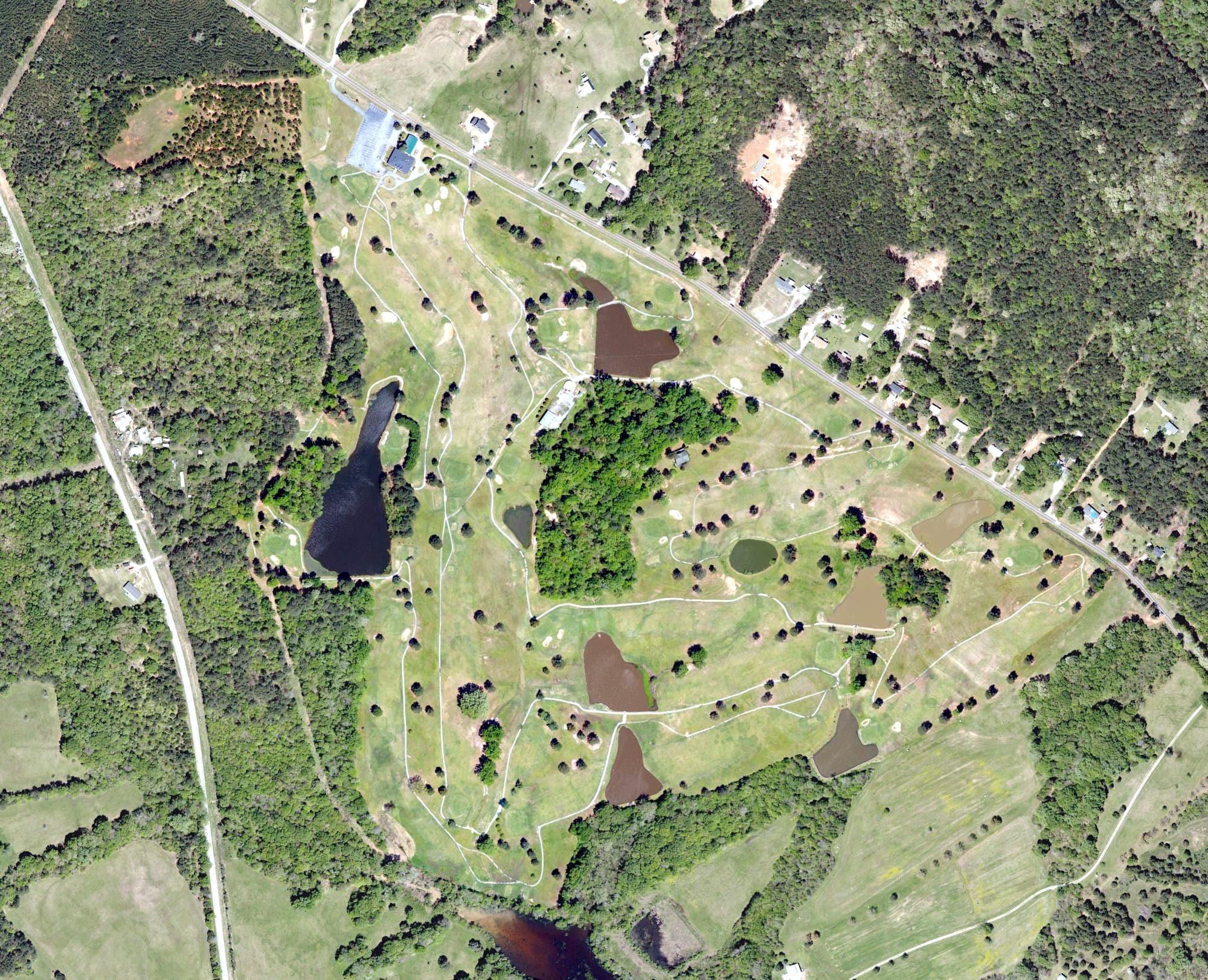 Aerial view of Rolling S Golf Club, SC, with its hole routing marked