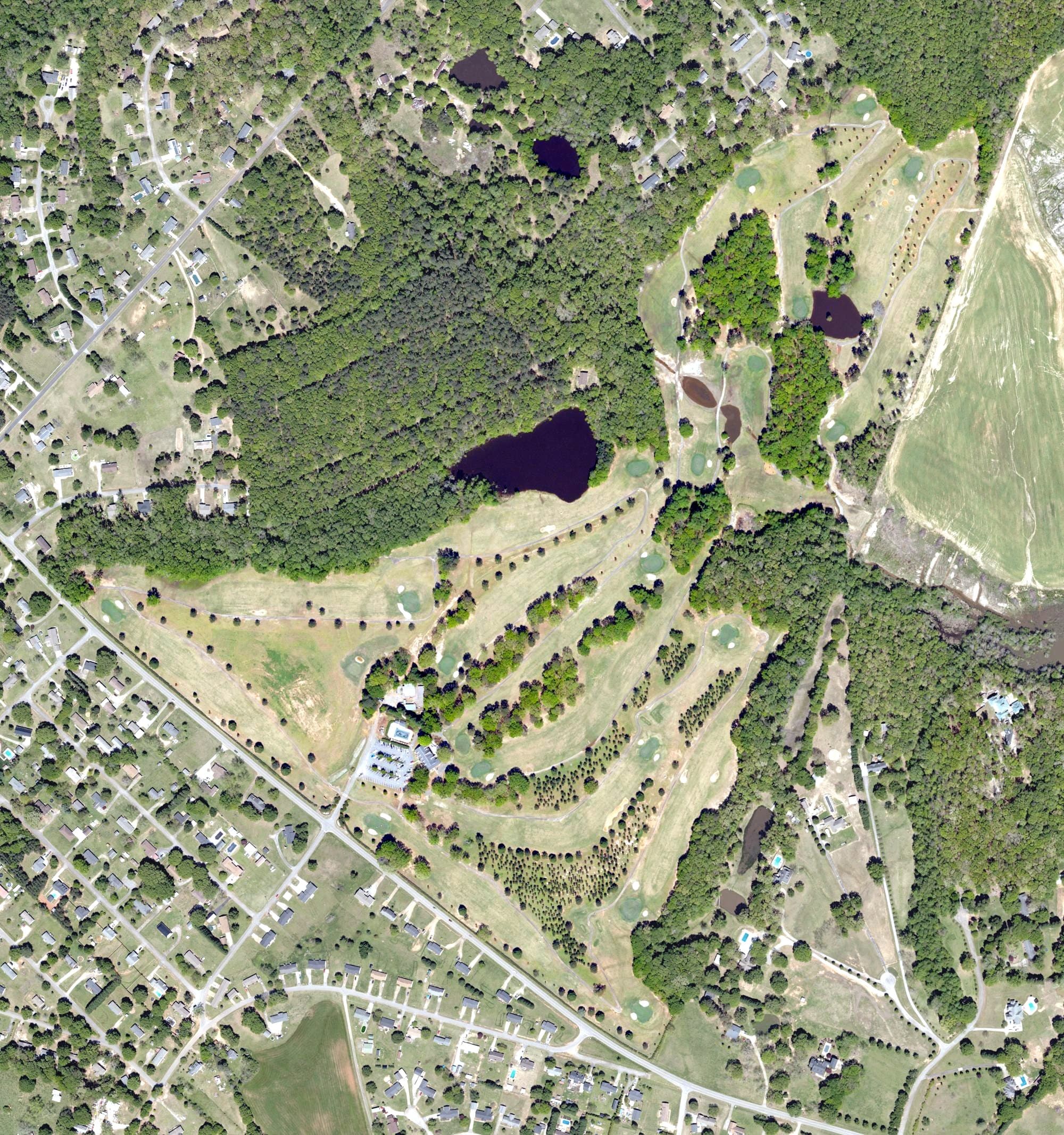 Aerial view of Saluda Valley Golf Course, SC, with its hole routing marked