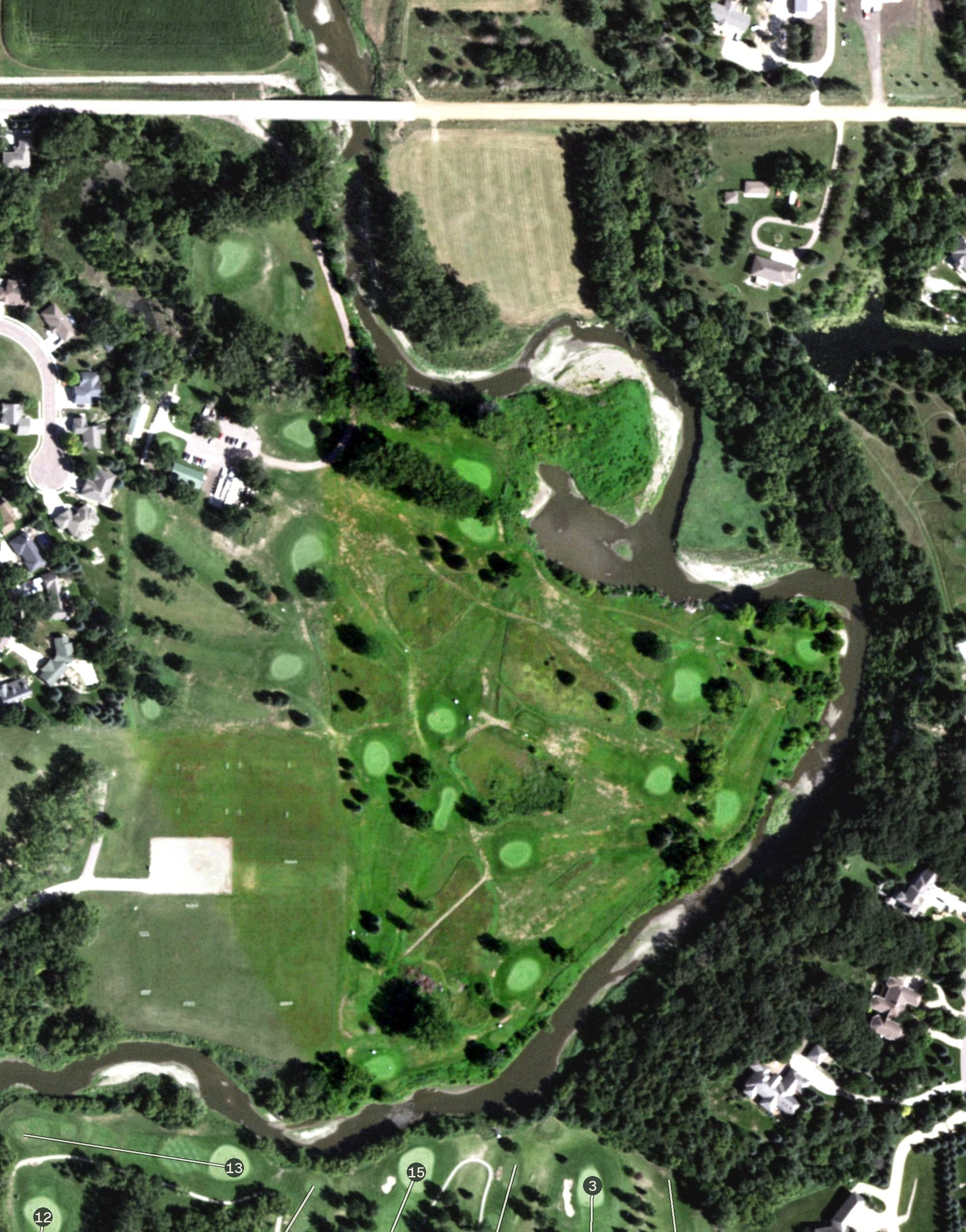 Aerial view of Hidden Valley Golf Course, SD, with its hole routing marked